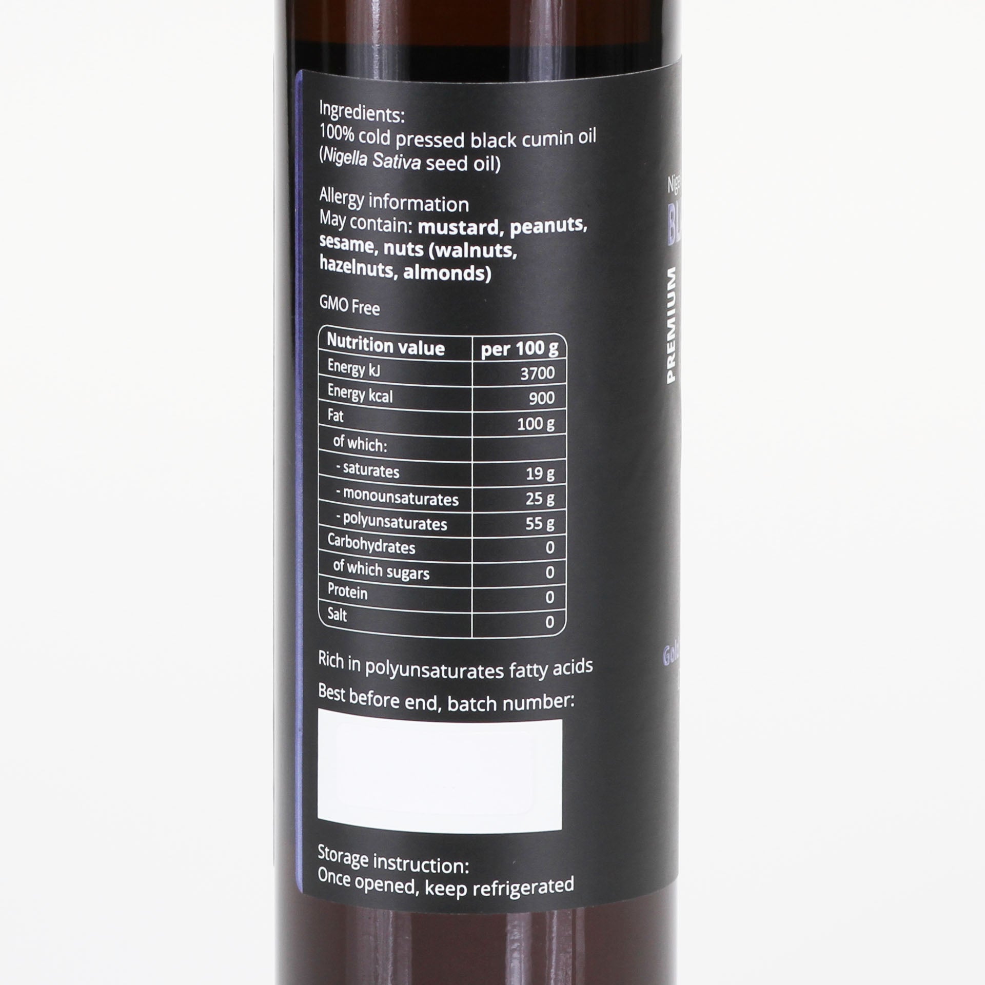 Black Cumin oil - Black Seed oil (Nigella Sativa) - cold pressed - unrefined - Premium - Purillo