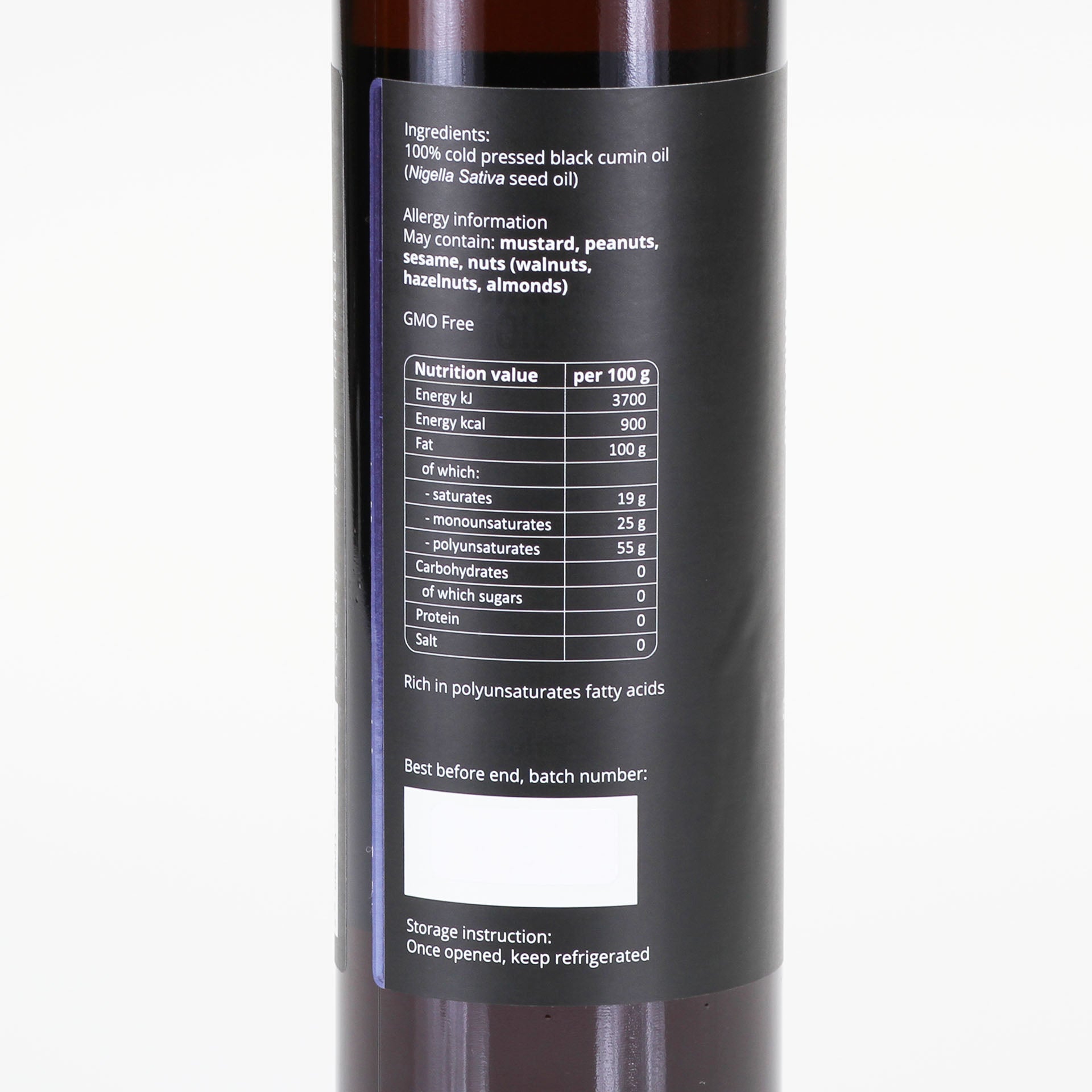 Black Cumin oil - Black Seed oil (Nigella Sativa) - cold pressed - unrefined - Premium - Purillo