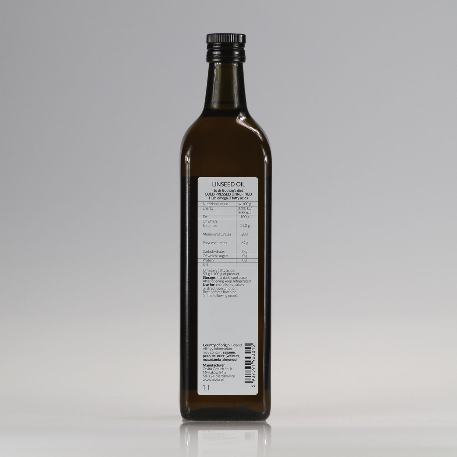 Linseed / Flaxseed oil for Dr Budwig diet, cold-pressed and crude Ol’Vita