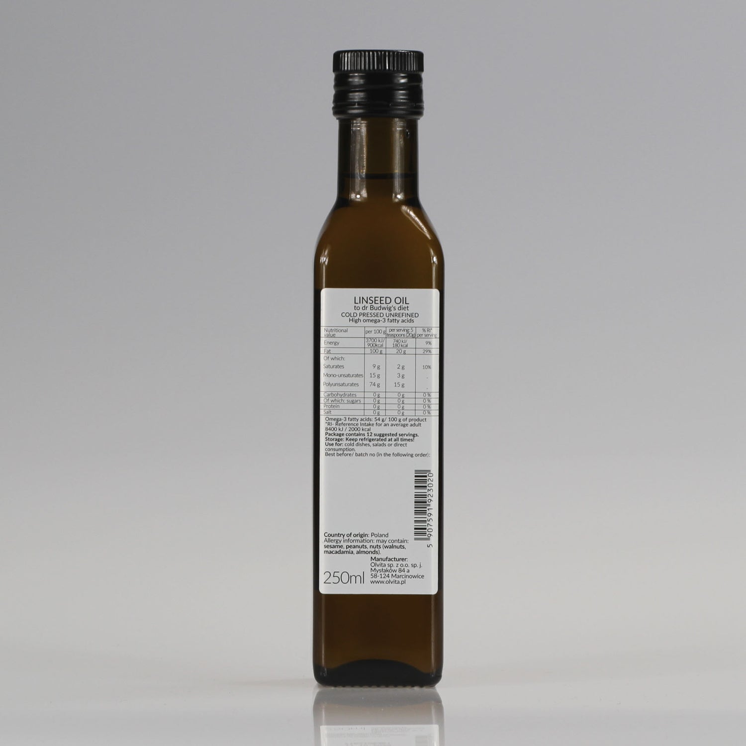 Linseed / Flaxseed oil for Dr Budwig diet, cold-pressed and crude Ol’Vita