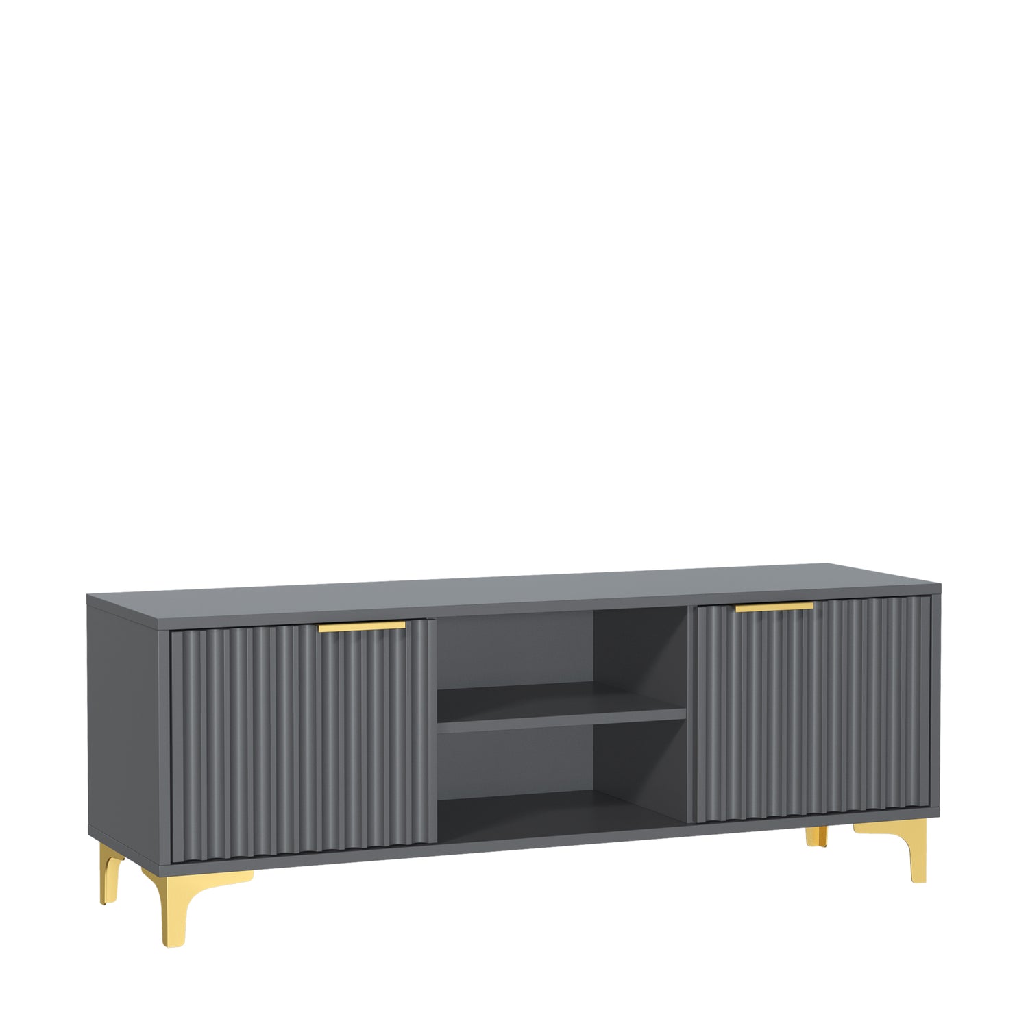 TV Stand – 120cm – Grooved Doors – Gold Legs – Modern Storage Unit – LIVARO Collection
