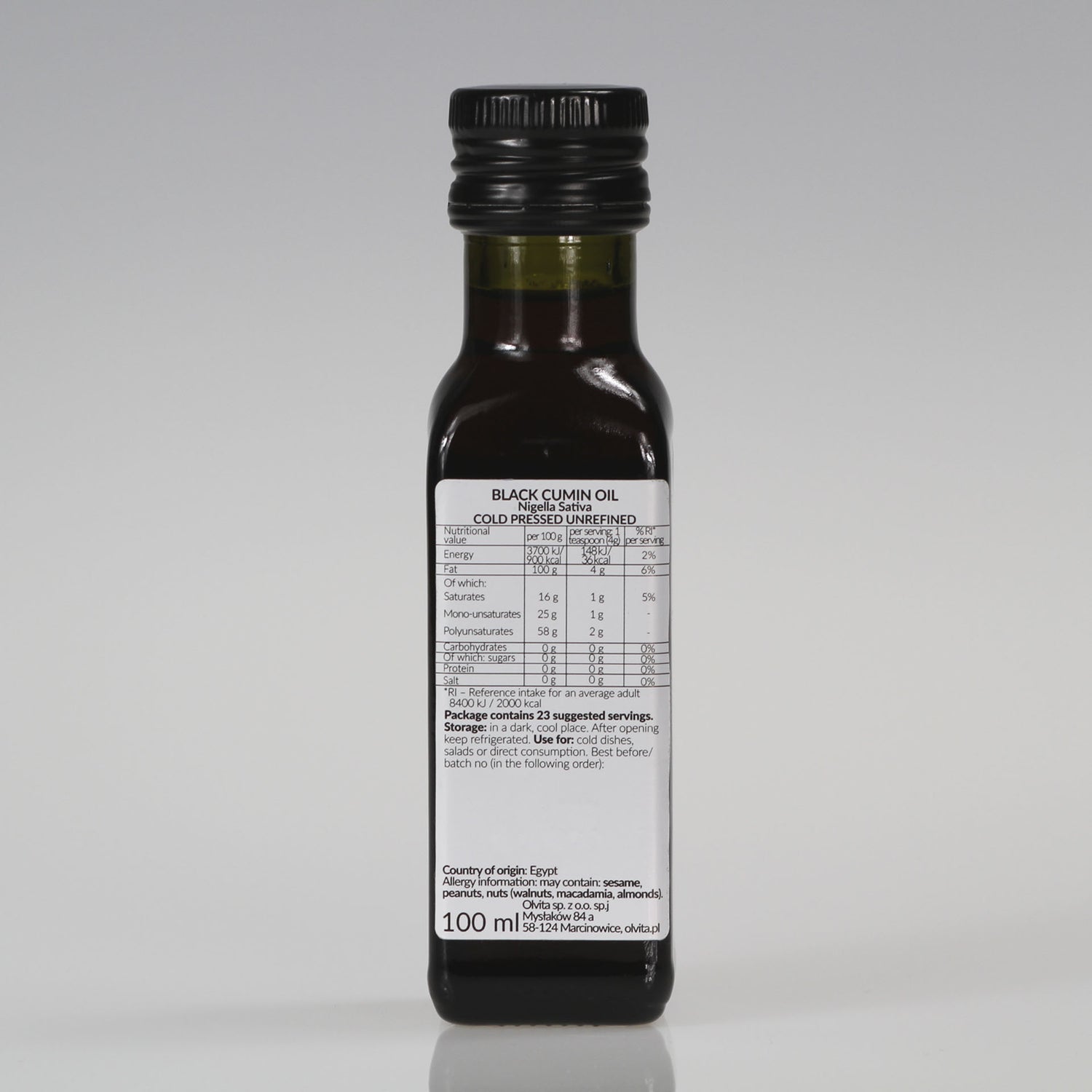 Black cumin / black seed oil (Nigella sativa), cold-pressed Ol’Vita