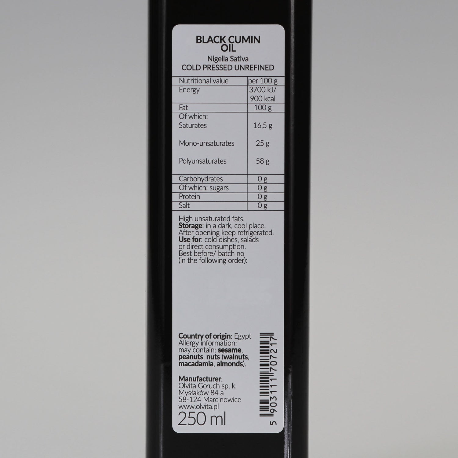 Black cumin / black seed oil (Nigella sativa), cold-pressed Ol’Vita