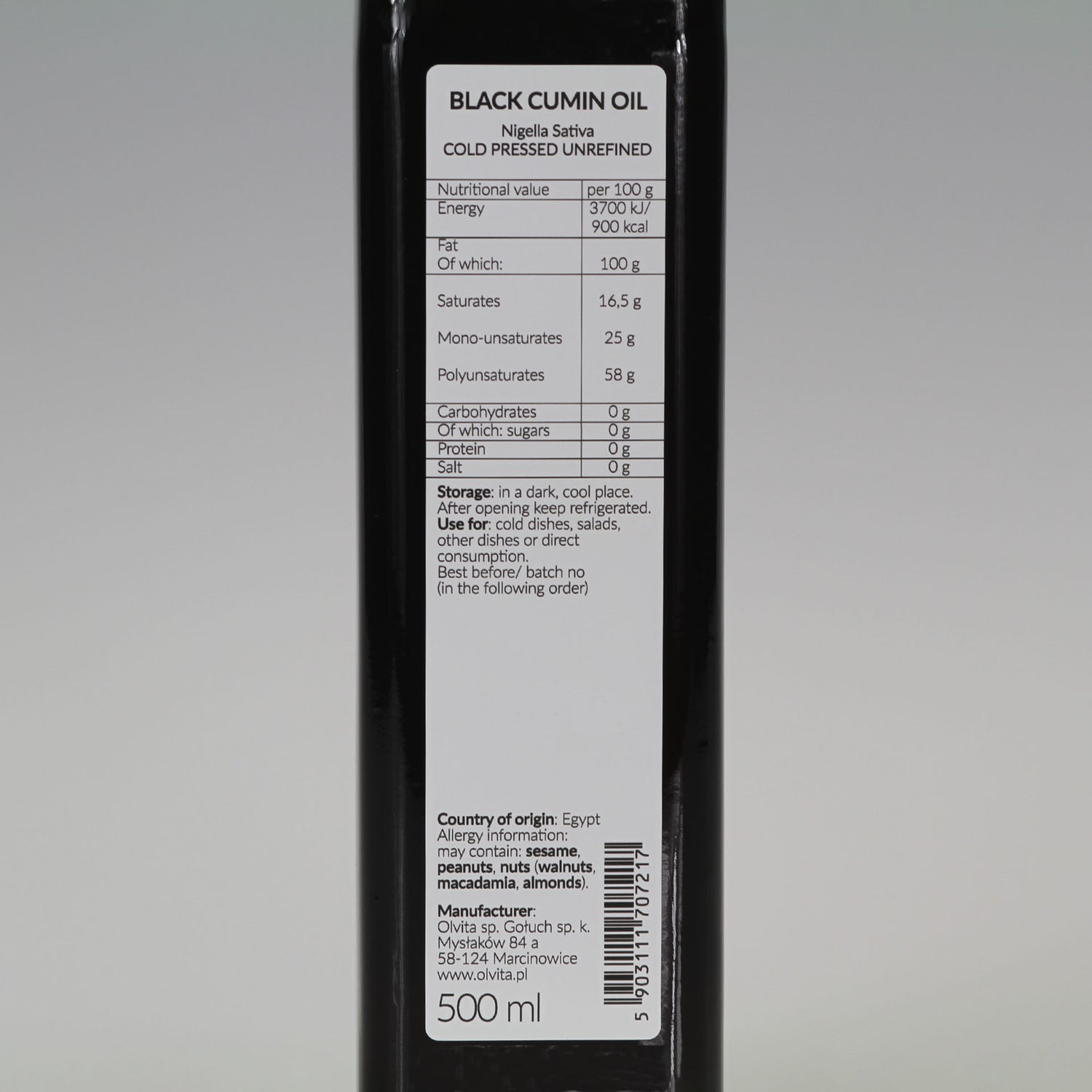 Black cumin / black seed oil (Nigella sativa), cold-pressed Ol’Vita