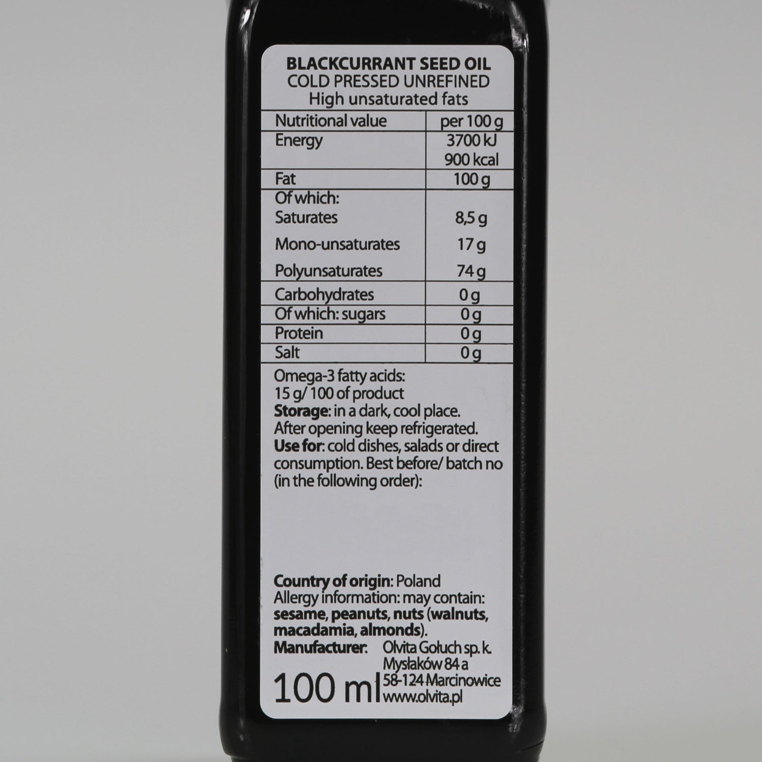 Blackcurrant seed oil, cold-pressed and crude Ol&