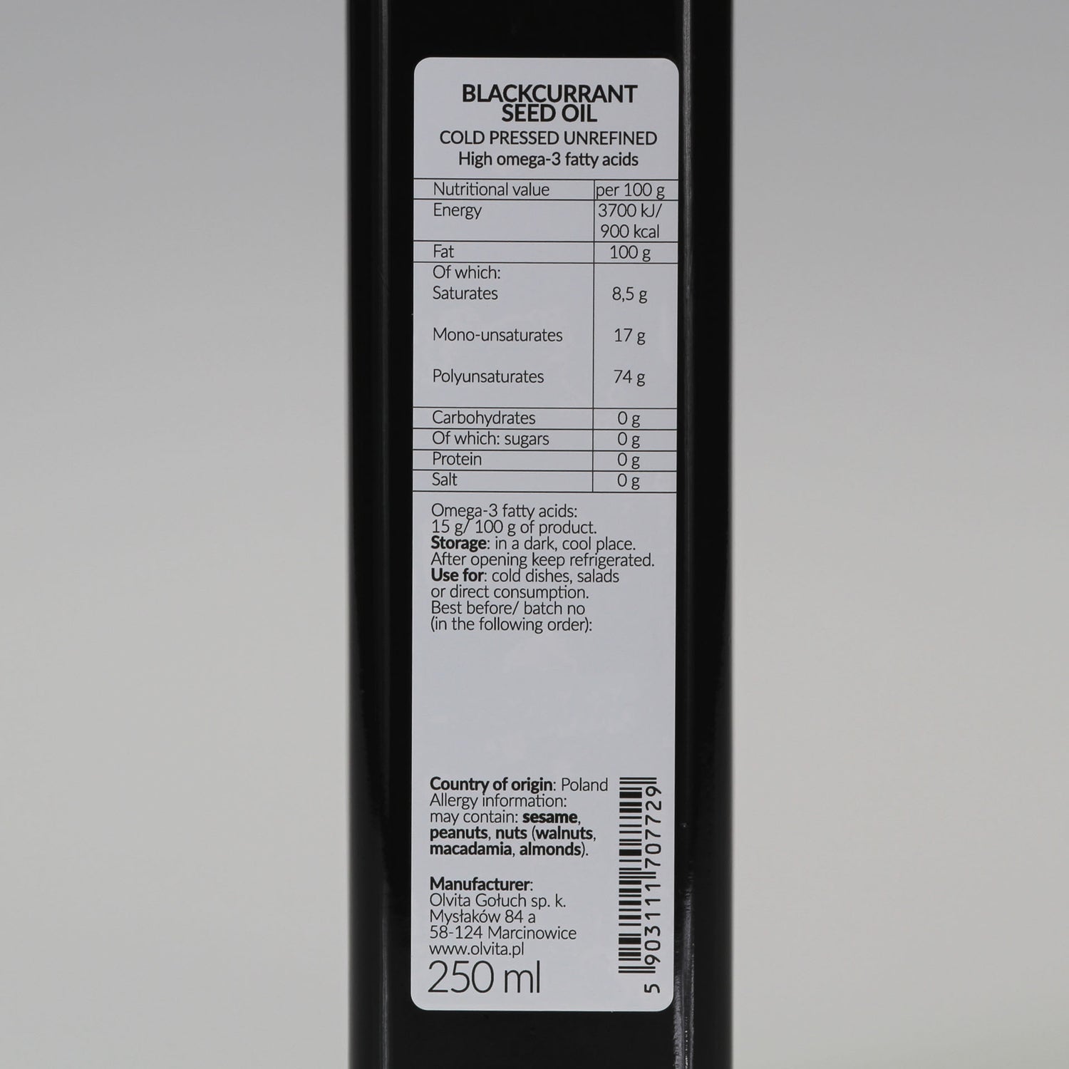 Blackcurrant seed oil, cold-pressed and crude Ol&