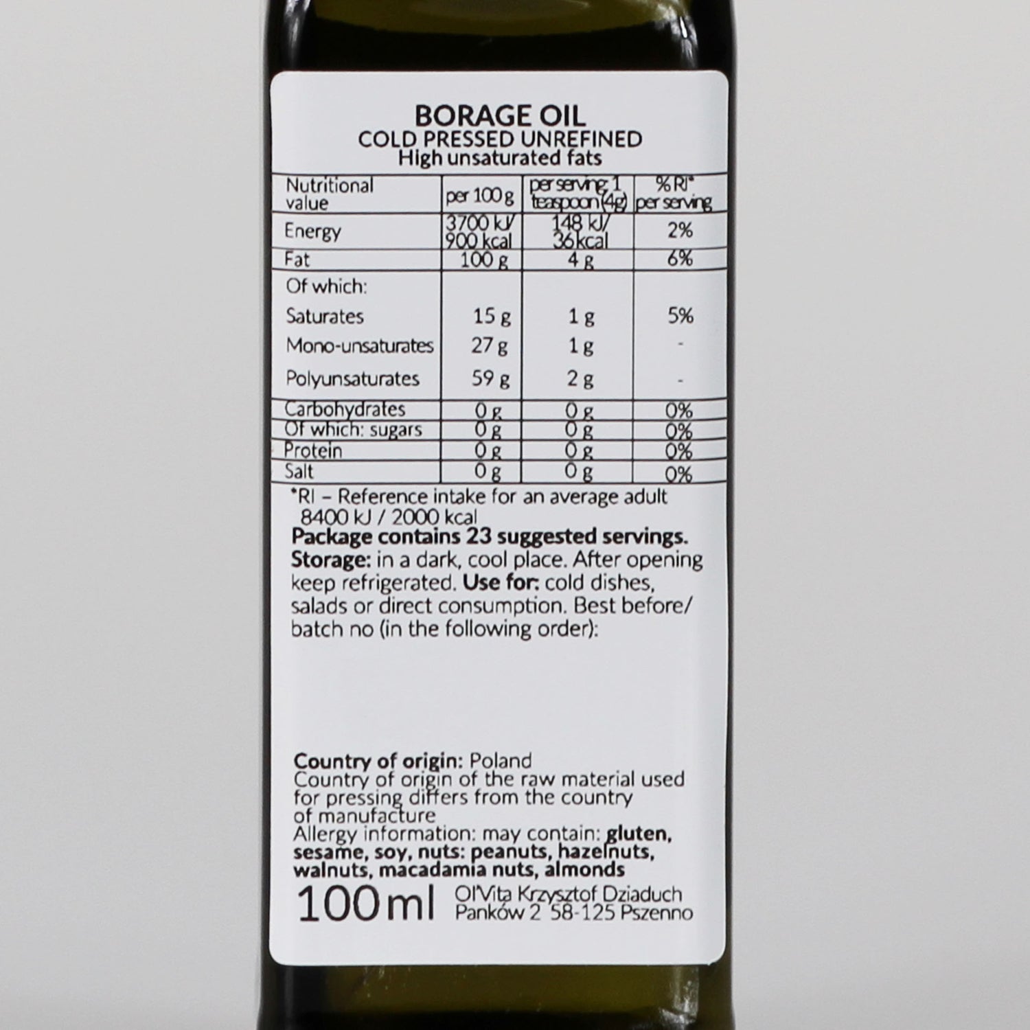 Borage seed oil - Unrefined, Cold Pressed, Ol&