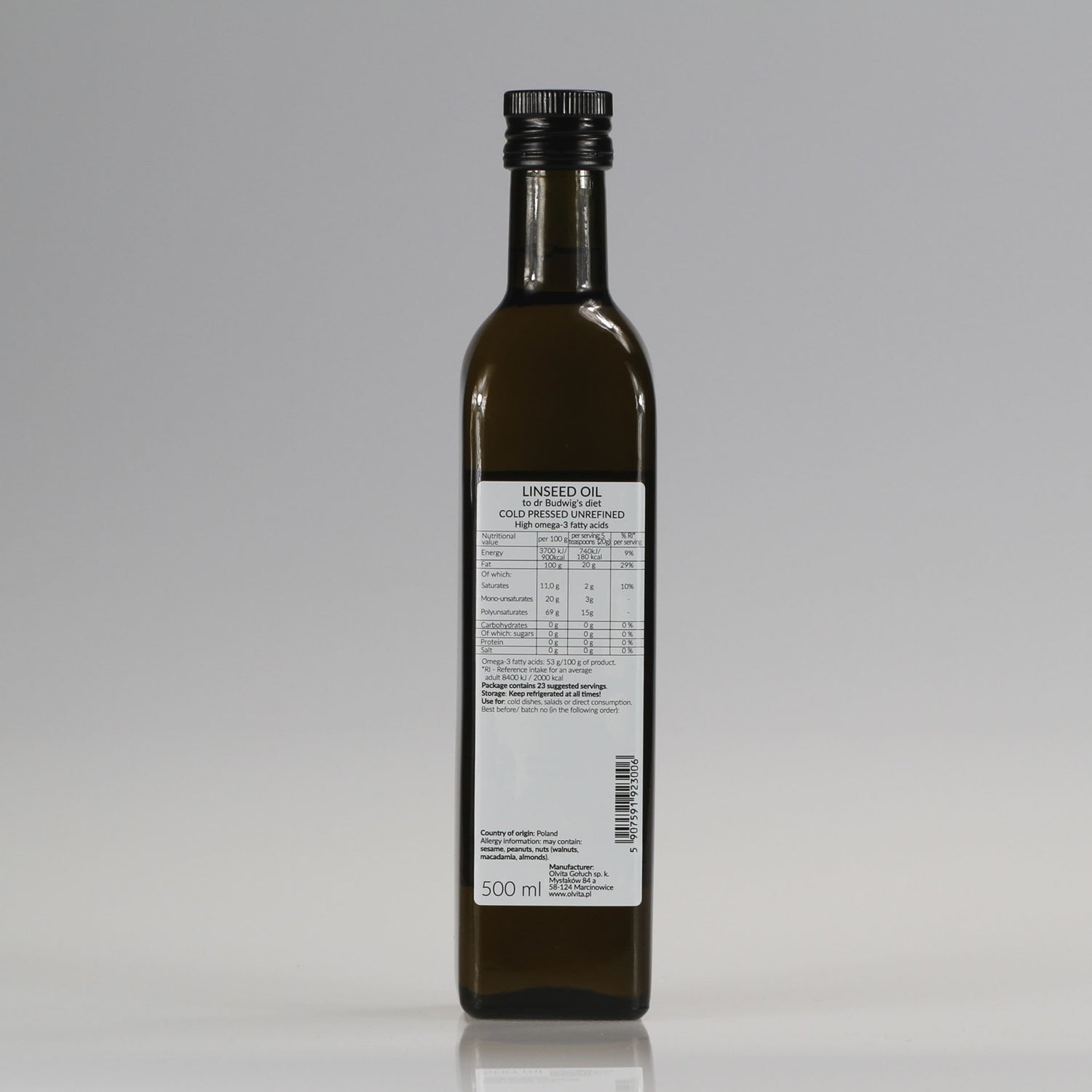 Linseed / Flaxseed oil for Dr Budwig diet, cold-pressed and crude Ol’Vita