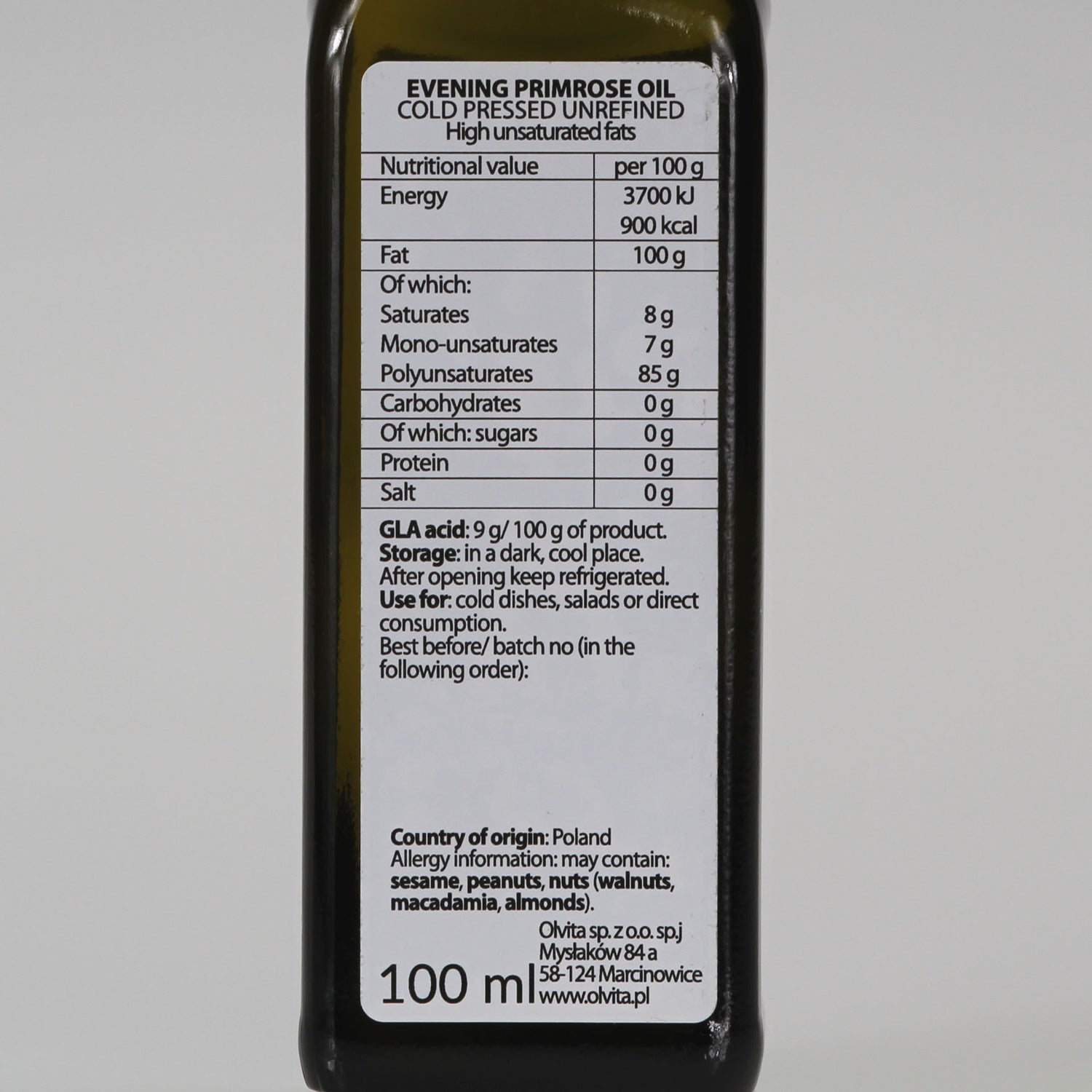 Evening Primrose Oil - cold pressed, unrefined Ol&
