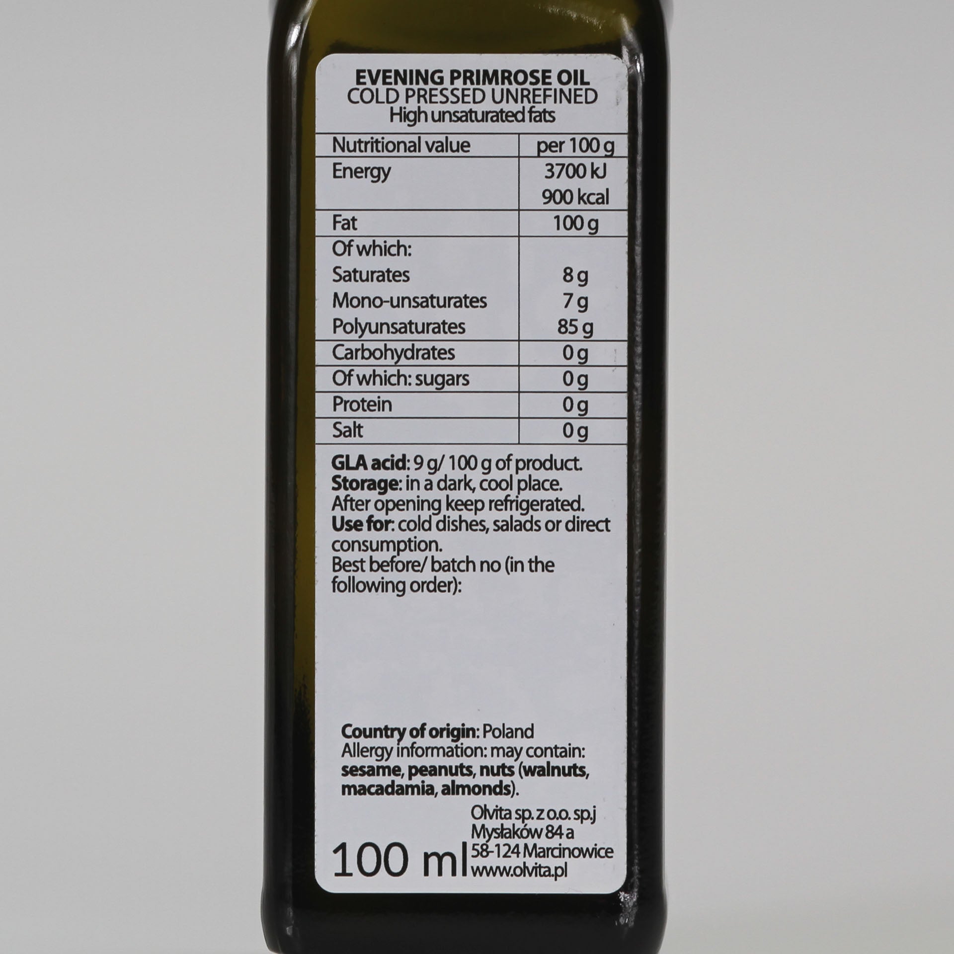 Evening Primrose Oil - cold pressed, unrefined Ol&