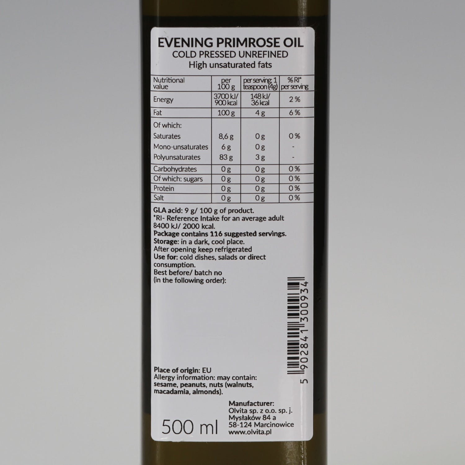 Evening Primrose Oil - cold pressed, unrefined Ol&