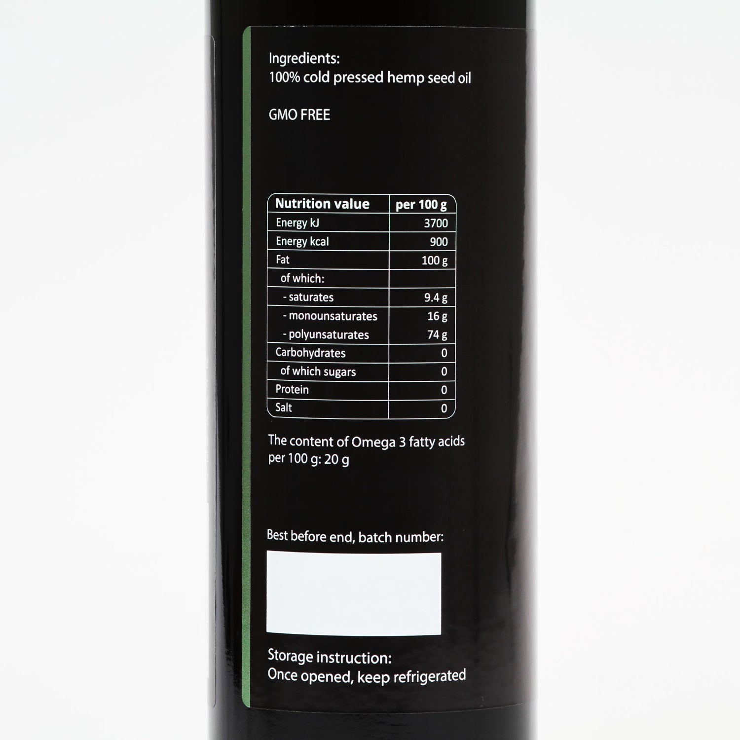 Hemp seed oil, cold-pressed, unrefined - Purillo