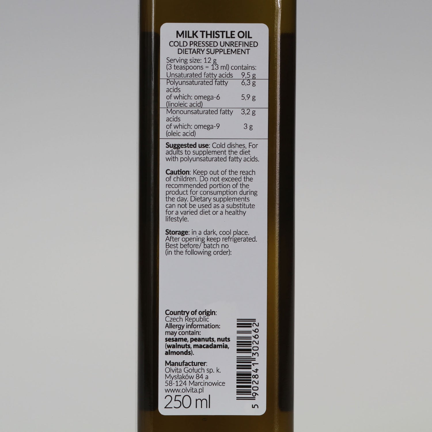 Milk thistle oil, cold-pressed and crude, Dietary Supplement, Ol’Vita