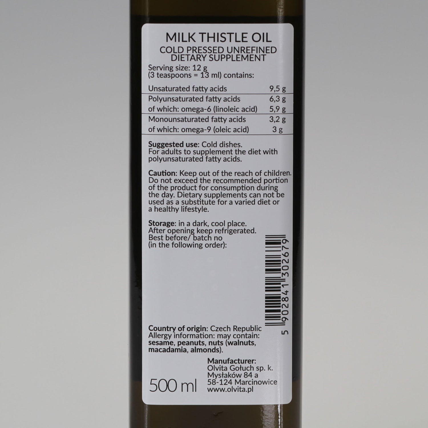 Milk thistle oil, cold-pressed and crude, Dietary Supplement, Ol’Vita