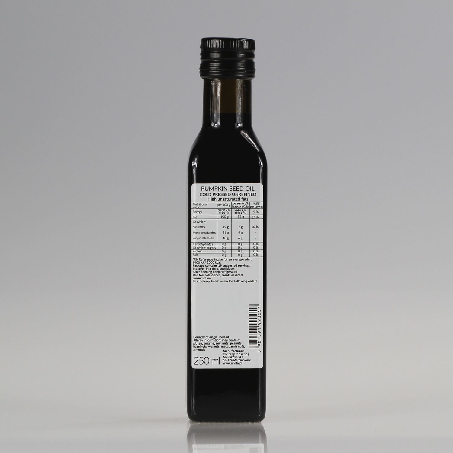 Pumpkin Seed Oil - Cold Pressed, Unrefined - Ol&