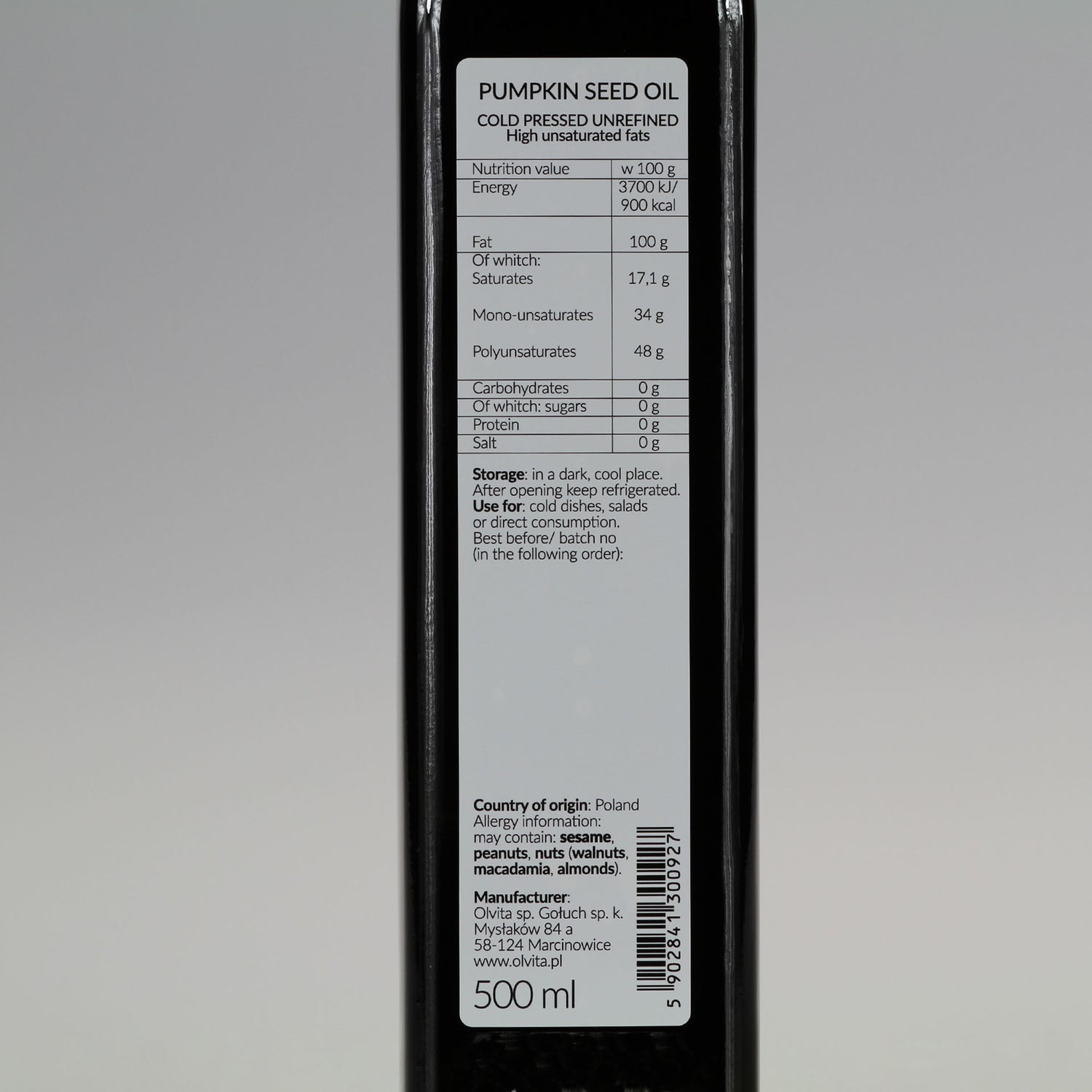 Pumpkin Seed Oil - Cold Pressed, Unrefined - Ol&