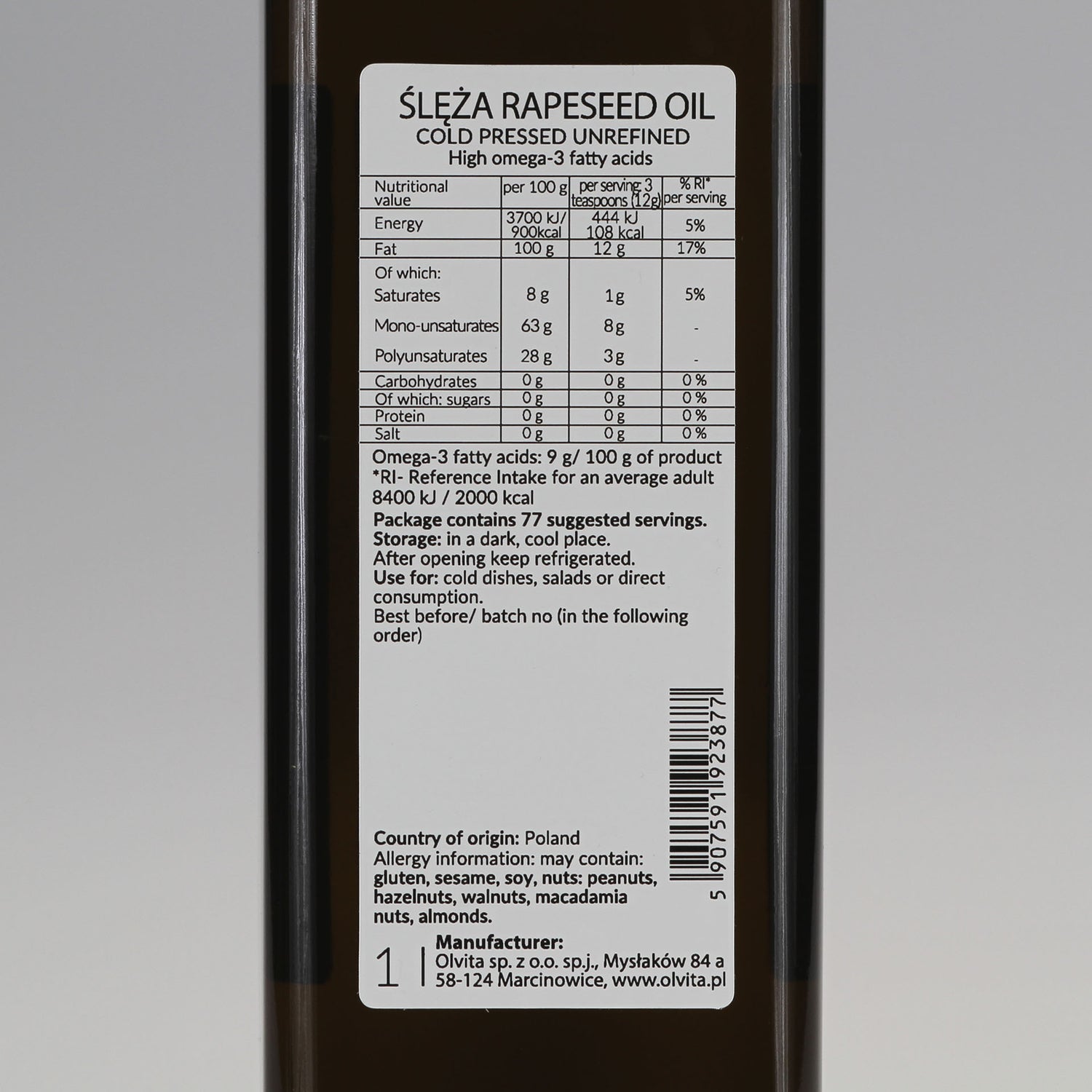 Rapeseed oil, cold-pressed and crude Ol’Vita