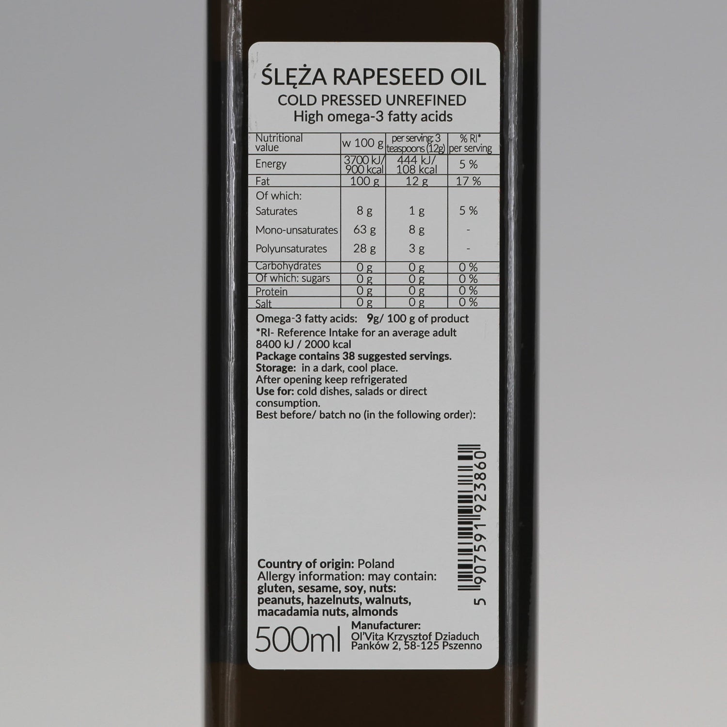 Rapeseed oil, cold-pressed and crude Ol’Vita