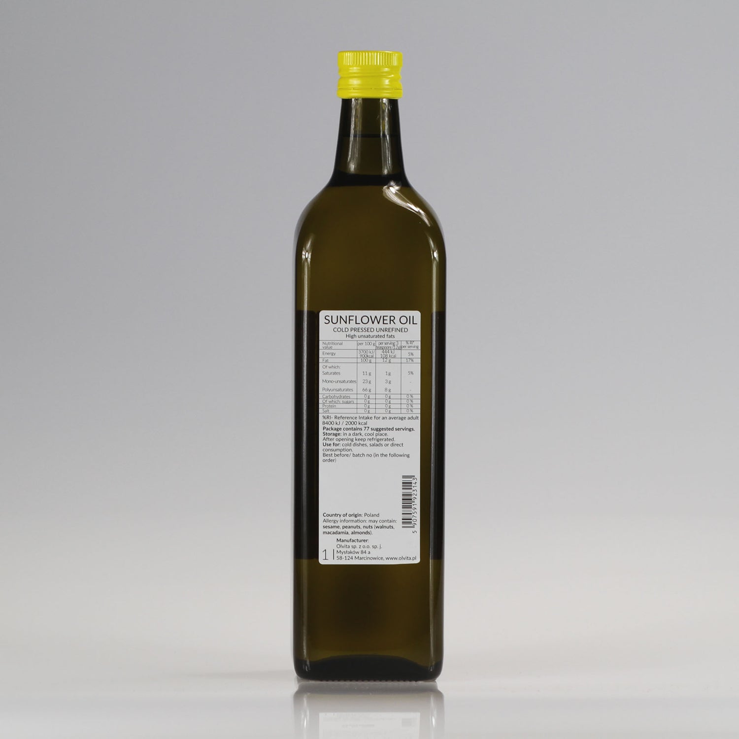 Sunflower oil, cold-pressed and crude Ol’Vita