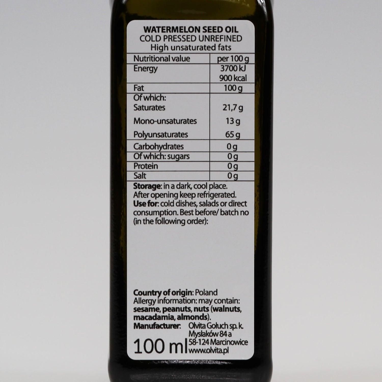 Watermelon seed oil, unrefined, cold-pressed, Ol&