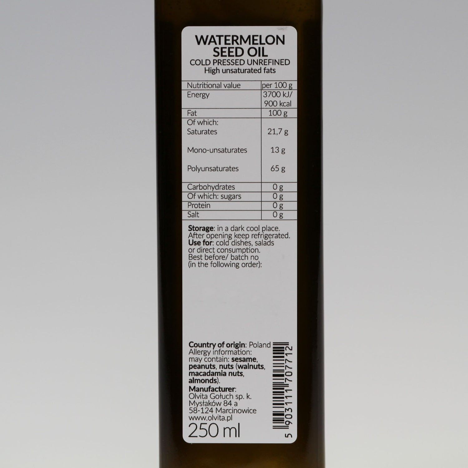 Watermelon seed oil, unrefined, cold-pressed, Ol&