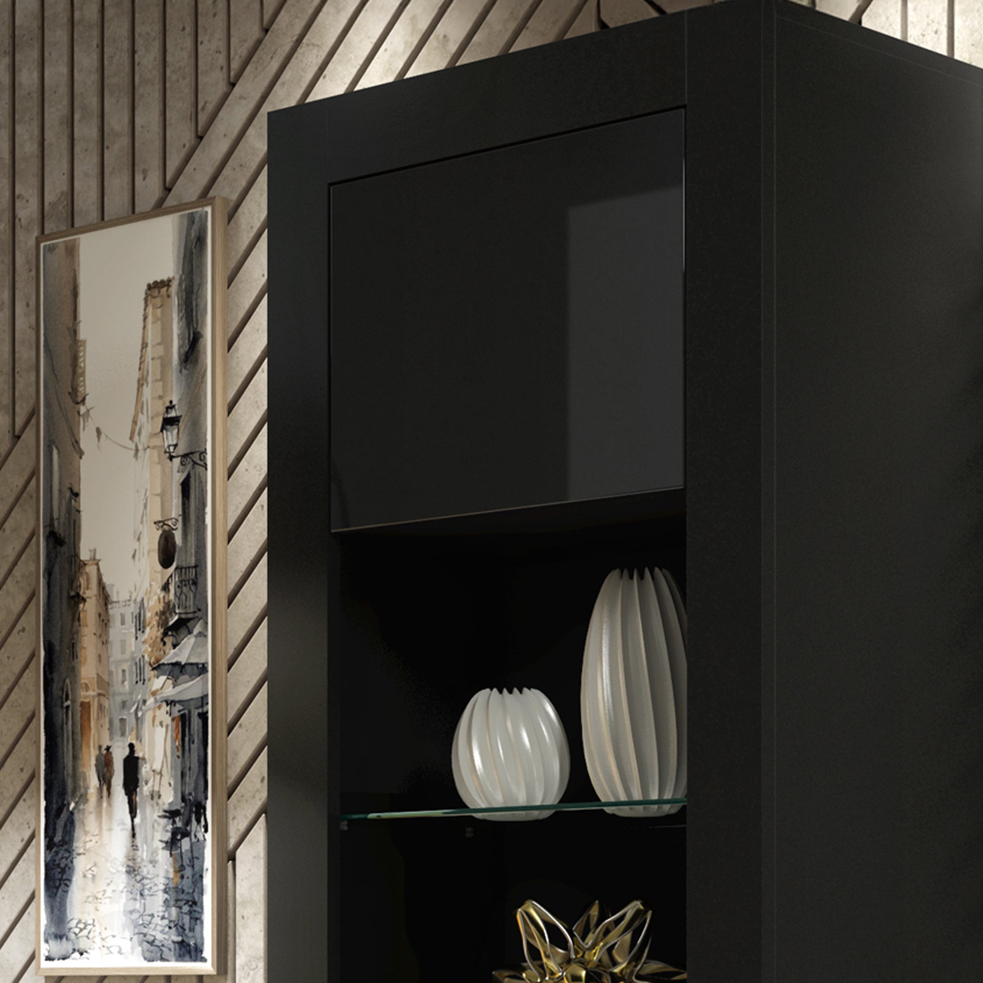 Display Cabinet – 170cm – High Gloss Doors – LED or Non-LED – Tall Modern Unit – LUNARO