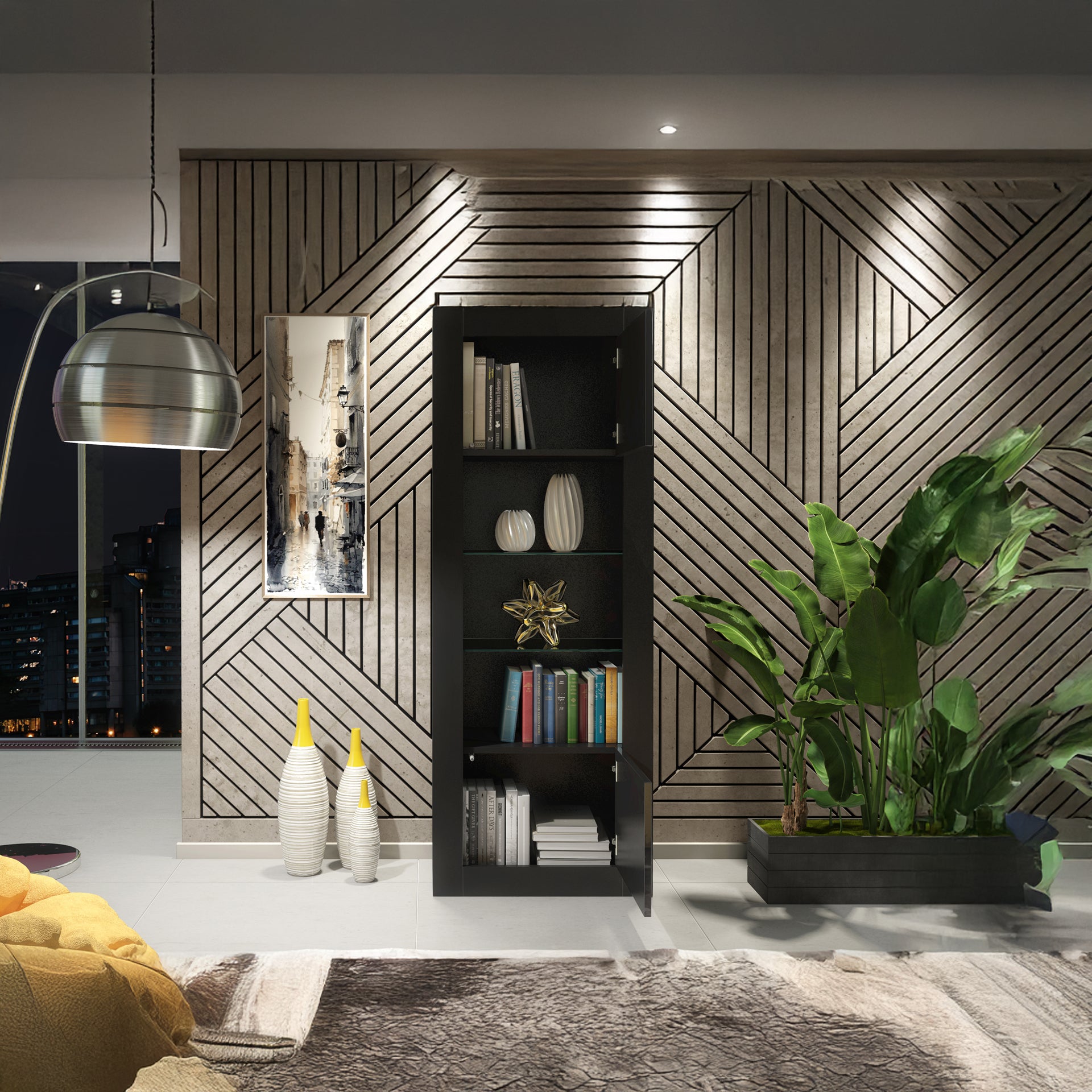 Display Cabinet – 170cm – High Gloss Doors – LED or Non-LED – Tall Modern Unit – LUNARO