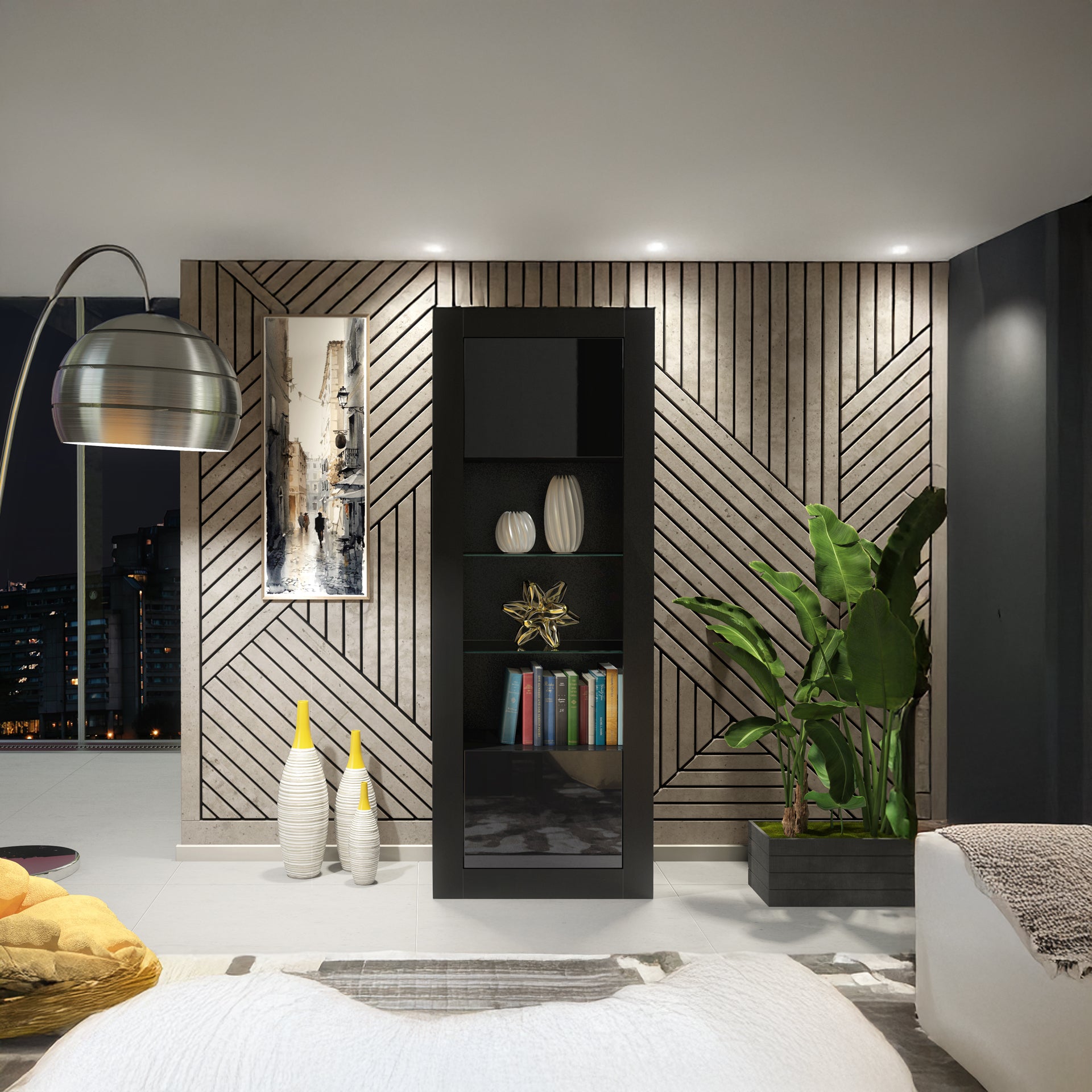 Display Cabinet – 170cm – High Gloss Doors – LED or Non-LED – Tall Modern Unit – LUNARO