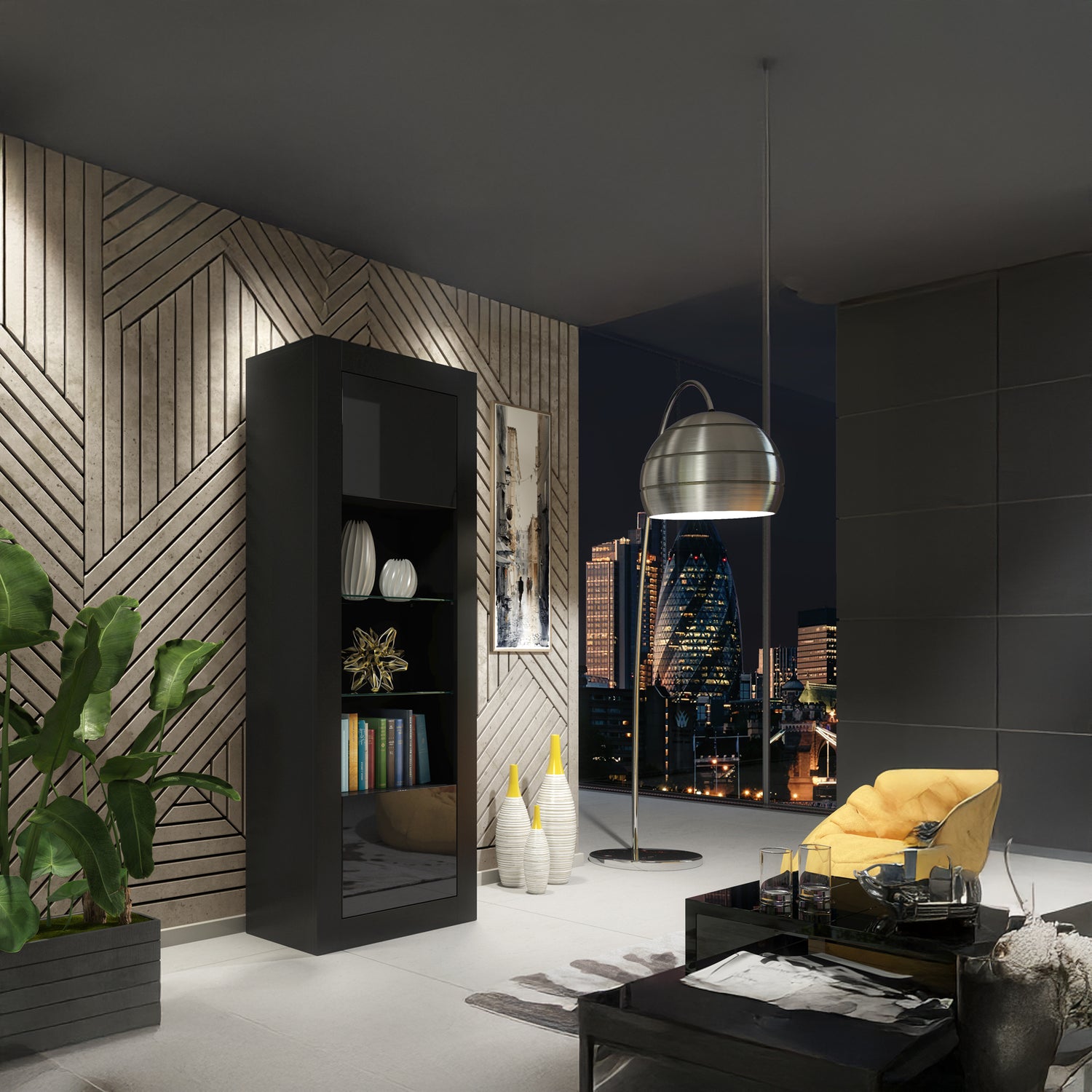 Display Cabinet – 170cm – High Gloss Doors – LED or Non-LED – Tall Modern Unit – LUNARO