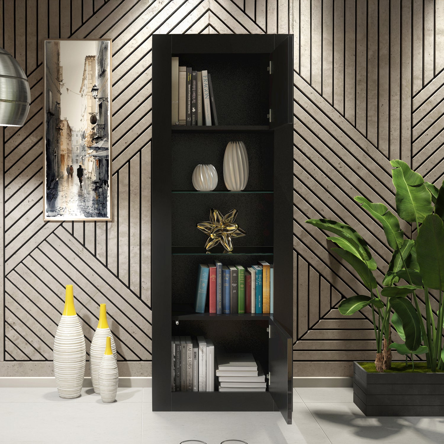 Display Cabinet – 170cm – High Gloss Doors – LED or Non-LED – Tall Modern Unit – LUNARO