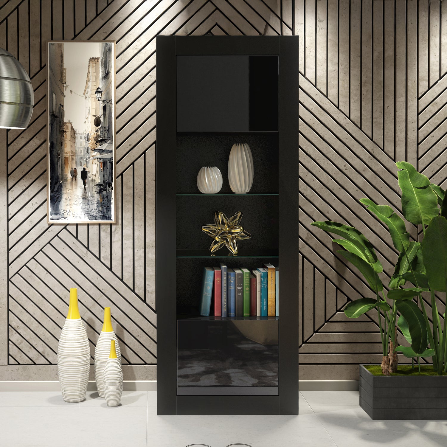 Display Cabinet – 170cm – High Gloss Doors – LED or Non-LED – Tall Modern Unit – LUNARO