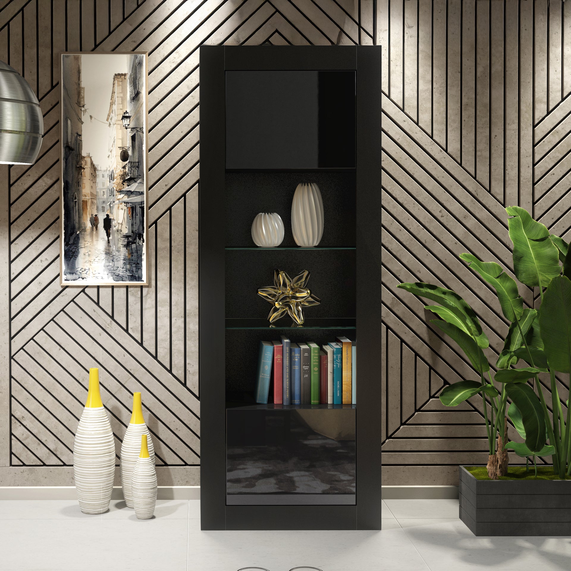 Display Cabinet – 170cm – High Gloss Doors – LED or Non-LED – Tall Modern Unit – LUNARO