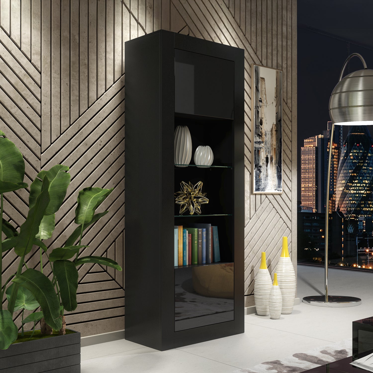 Display Cabinet – 170cm – High Gloss Doors – LED or Non-LED – Tall Modern Unit – LUNARO