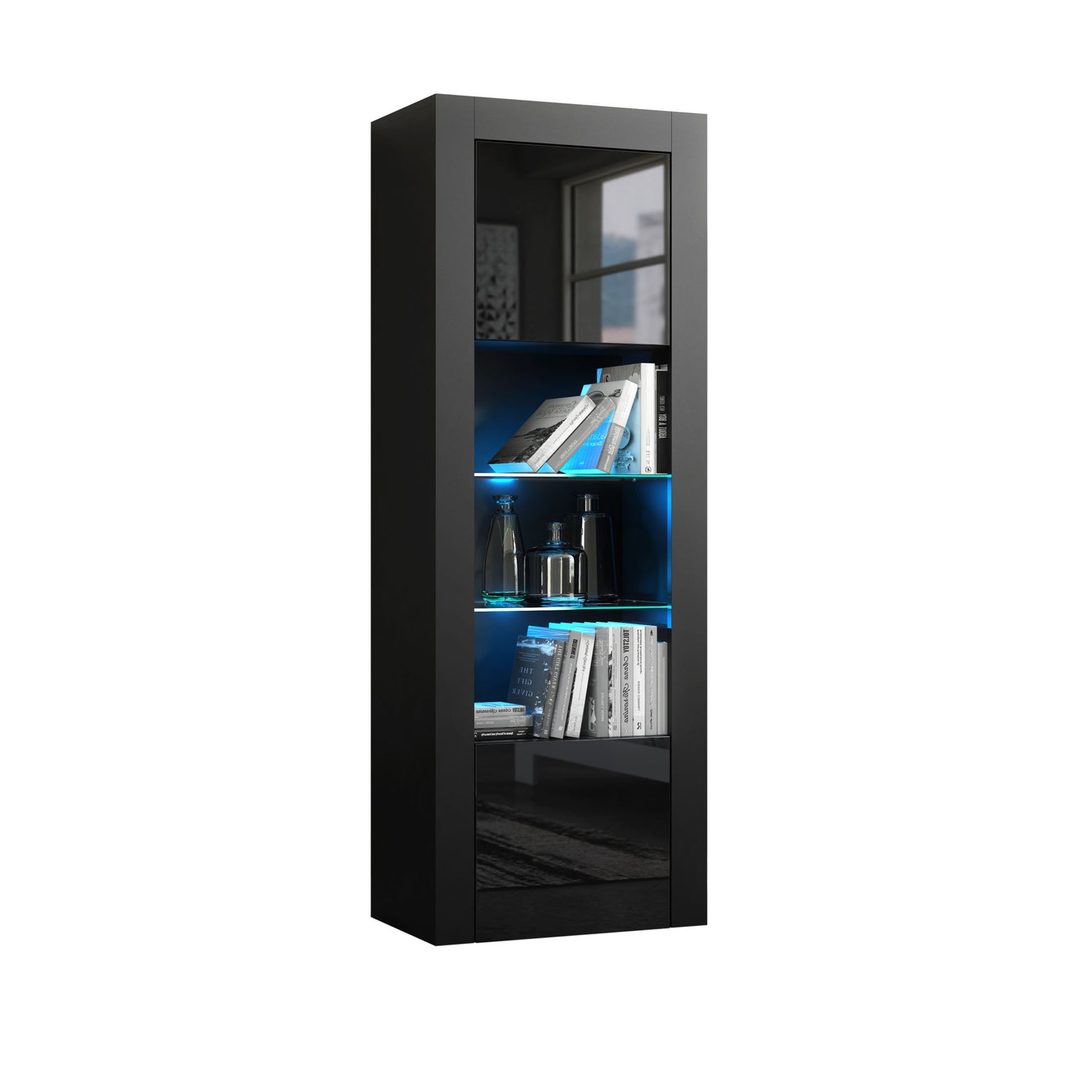 LUNARO Display Cabinet – 170cm – High Gloss Doors – LED or Non-LED – Tall Modern Unit