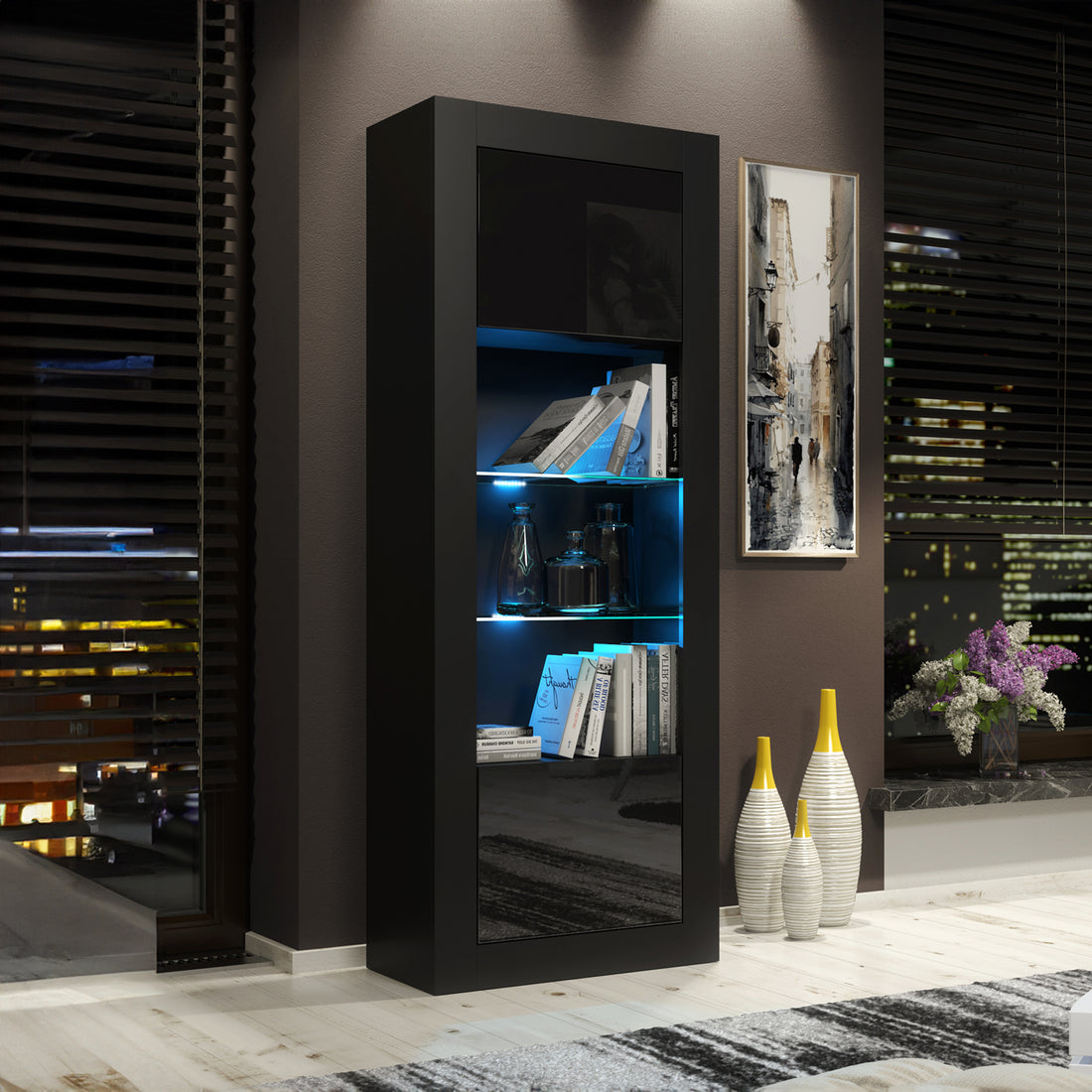 Display Cabinet – 170cm – High Gloss Doors – LED or Non-LED – Tall Modern Unit – LUNARO