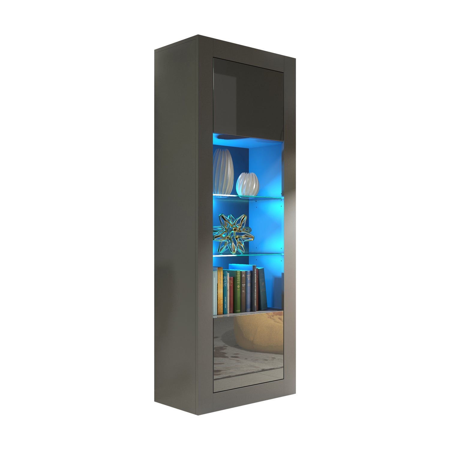 LUNARO Display Cabinet – 170cm – High Gloss Doors – LED or Non-LED – Tall Modern Unit