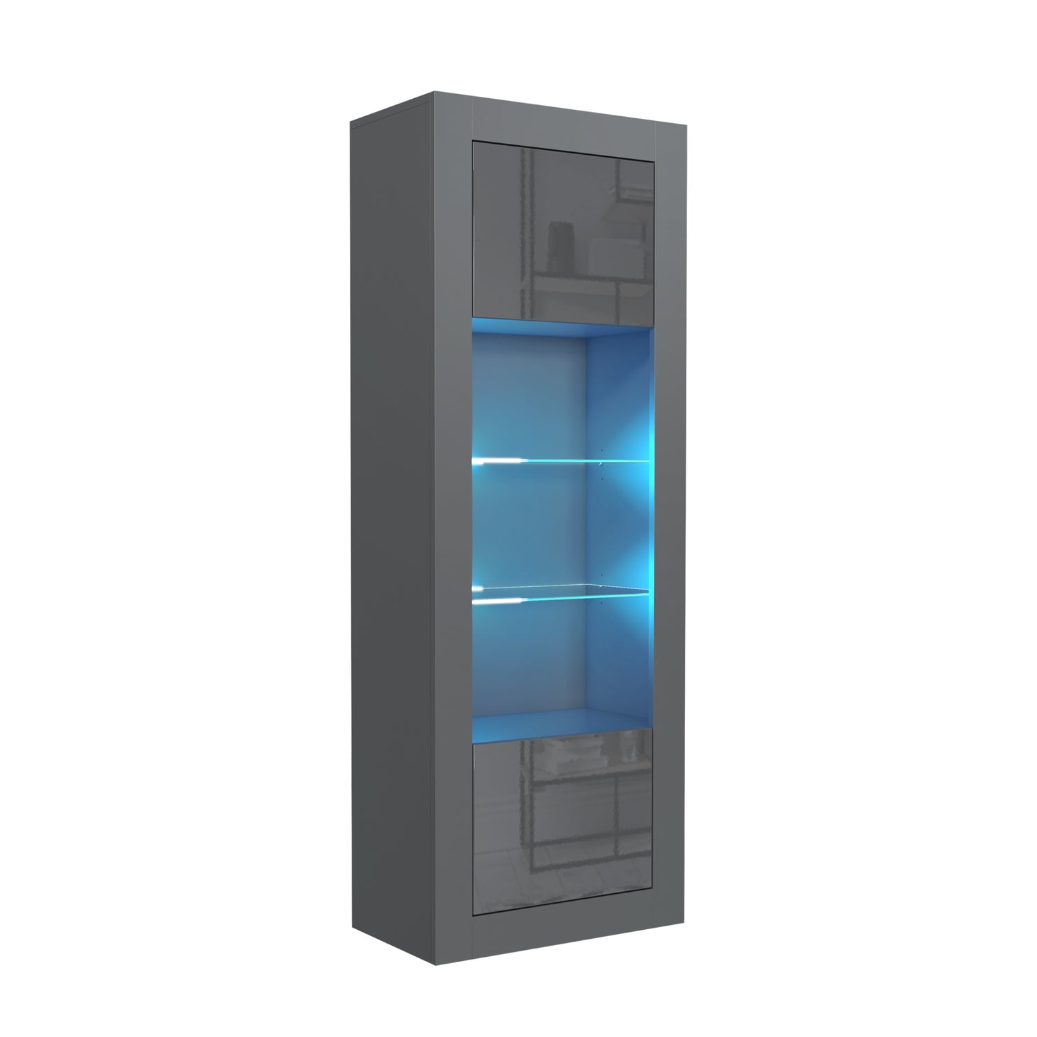 LUNARO Display Cabinet – 170cm – High Gloss Doors – LED or Non-LED – Tall Modern Unit