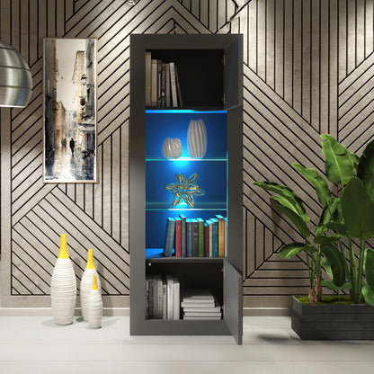 LUNARO Display Cabinet – 170cm – High Gloss Doors – LED or Non-LED – Tall Modern Unit