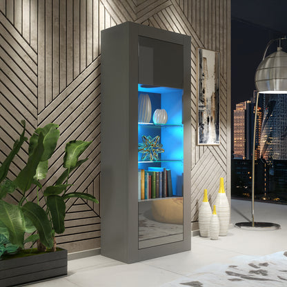 LUNARO Display Cabinet – 170cm – High Gloss Doors – LED or Non-LED – Tall Modern Unit