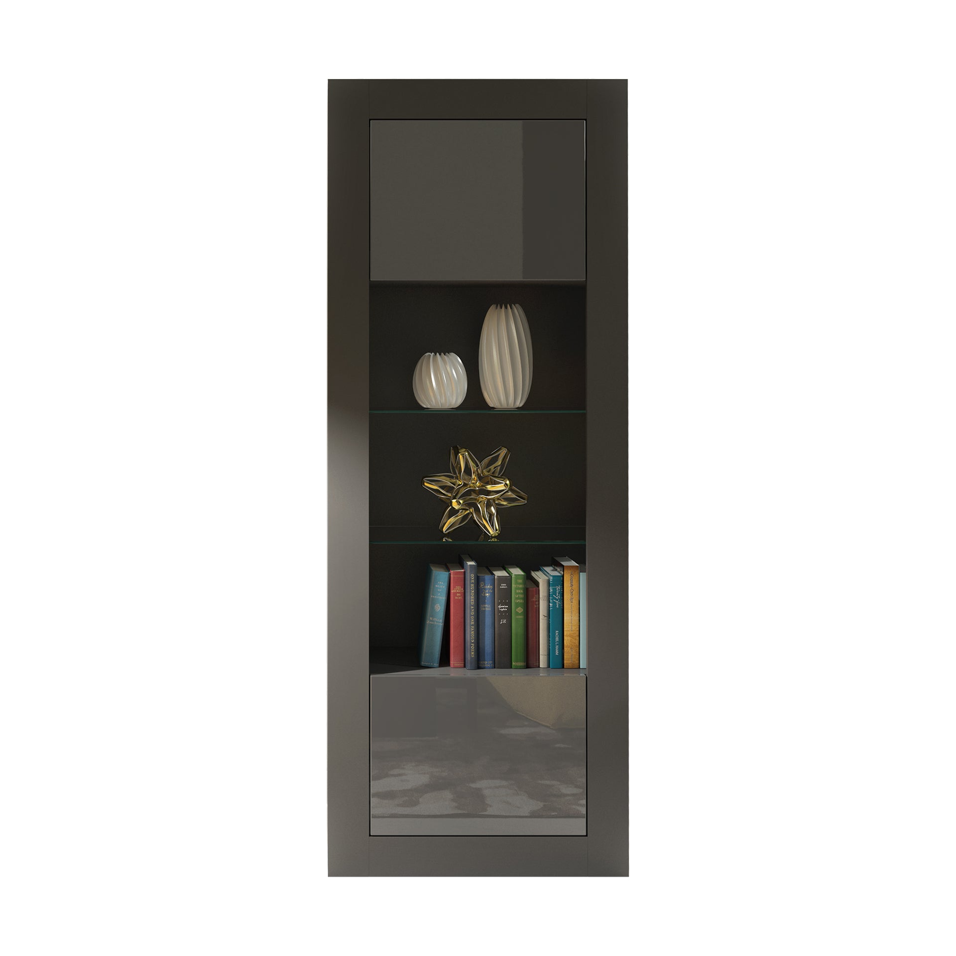 Display Cabinet – 170cm – High Gloss Doors – LED or Non-LED – Tall Modern Unit – LUNARO
