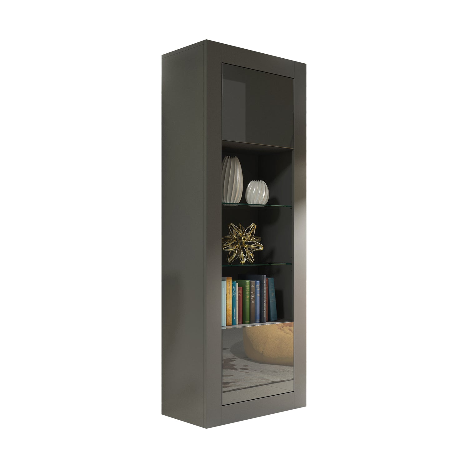 Display Cabinet – 170cm – High Gloss Doors – LED or Non-LED – Tall Modern Unit – LUNARO