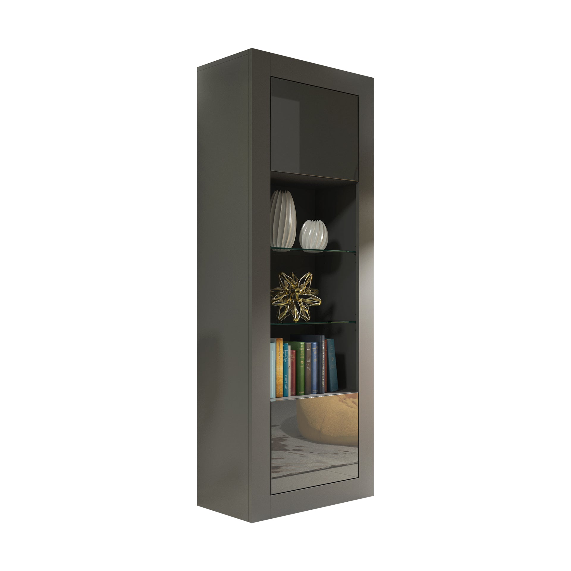 Display Cabinet – 170cm – High Gloss Doors – LED or Non-LED – Tall Modern Unit – LUNARO