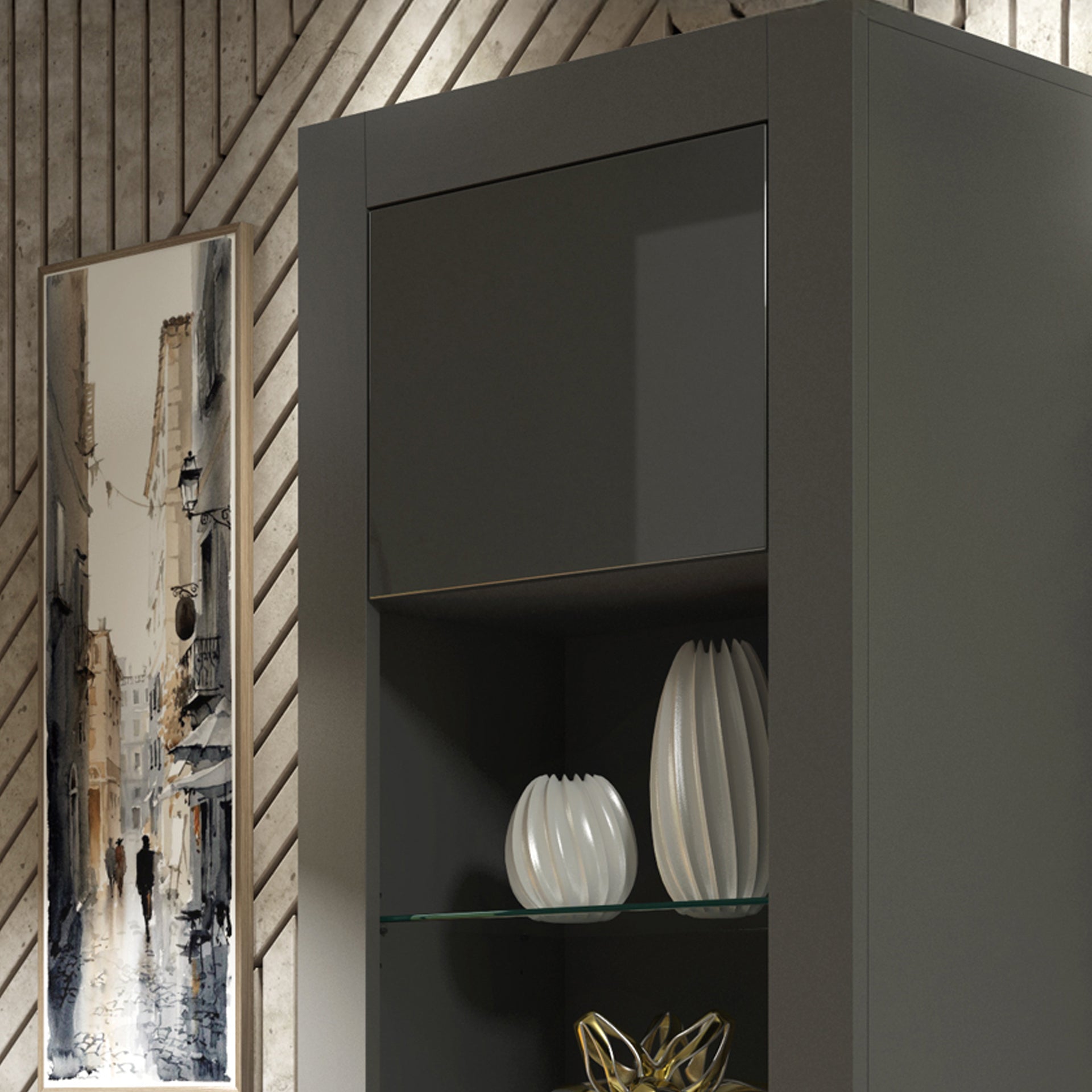 Display Cabinet – 170cm – High Gloss Doors – LED or Non-LED – Tall Modern Unit – LUNARO