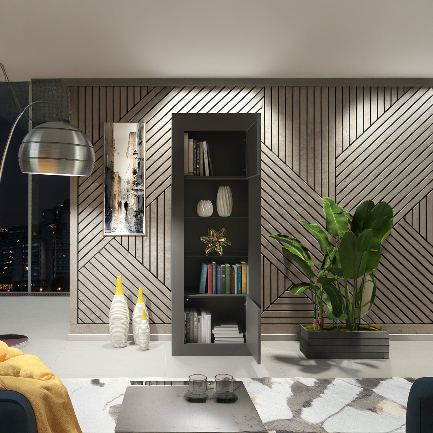 Display Cabinet – 170cm – High Gloss Doors – LED or Non-LED – Tall Modern Unit – LUNARO