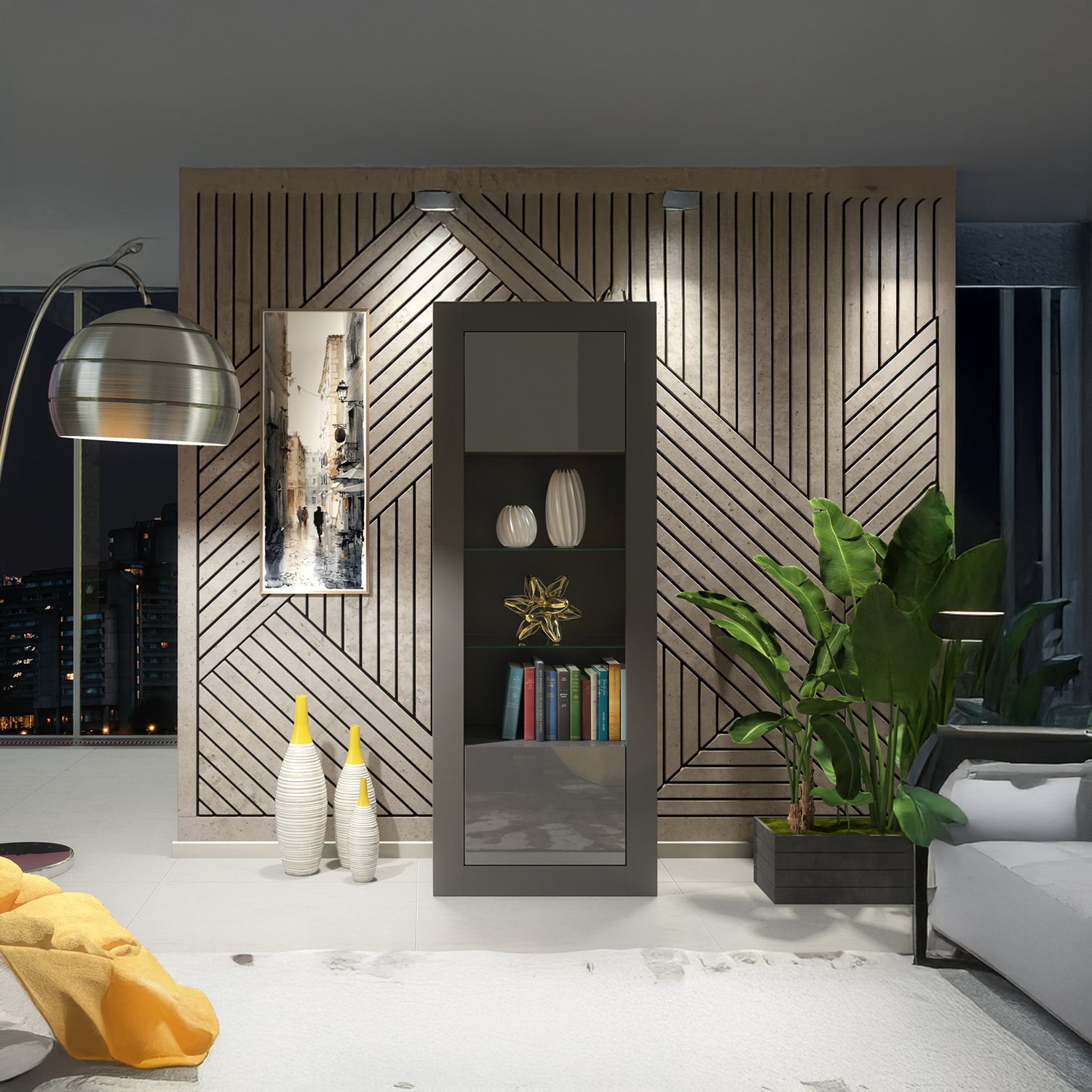 Display Cabinet – 170cm – High Gloss Doors – LED or Non-LED – Tall Modern Unit – LUNARO