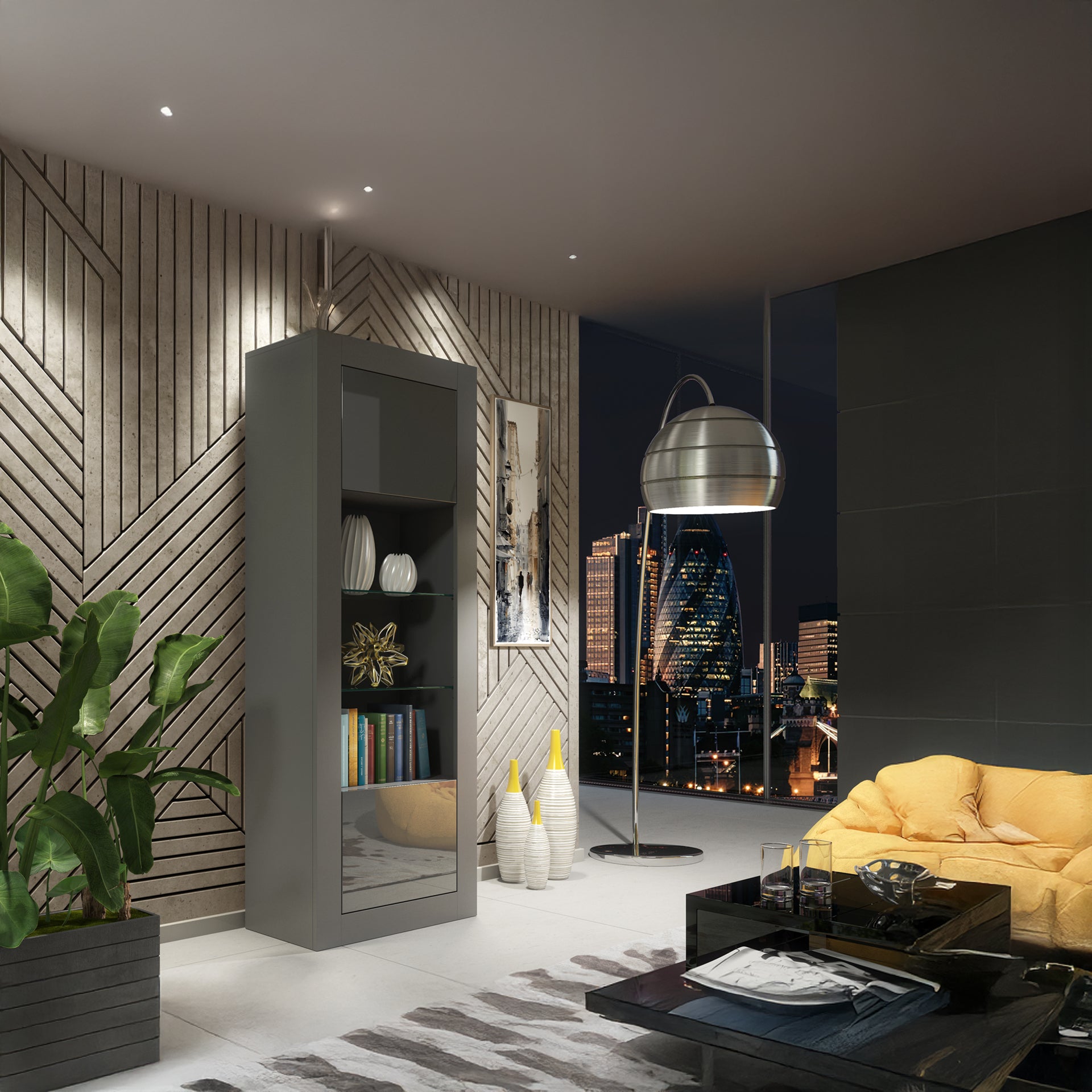 Display Cabinet – 170cm – High Gloss Doors – LED or Non-LED – Tall Modern Unit – LUNARO