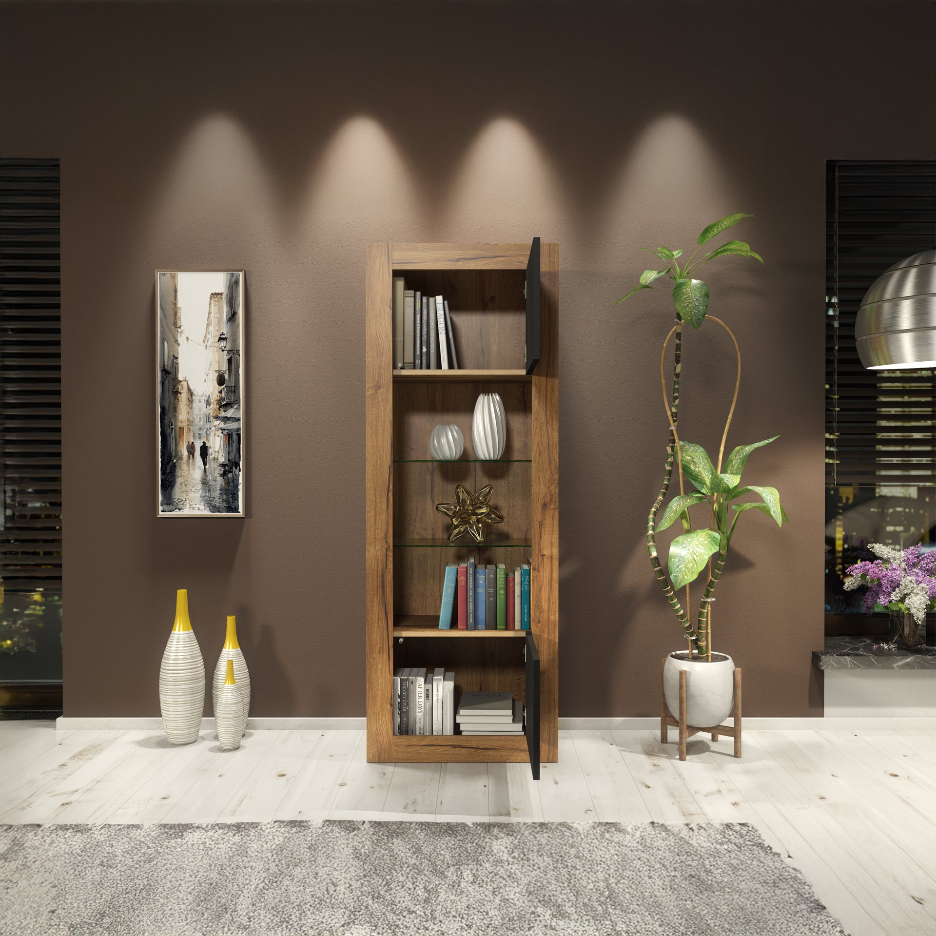 Display Cabinet – 170cm – High Gloss Doors – LED or Non-LED – Tall Modern Unit – LUNARO