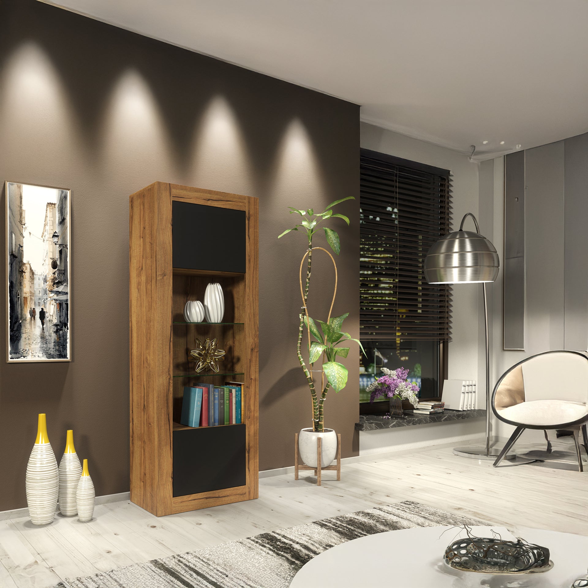 Display Cabinet – 170cm – High Gloss Doors – LED or Non-LED – Tall Modern Unit – LUNARO