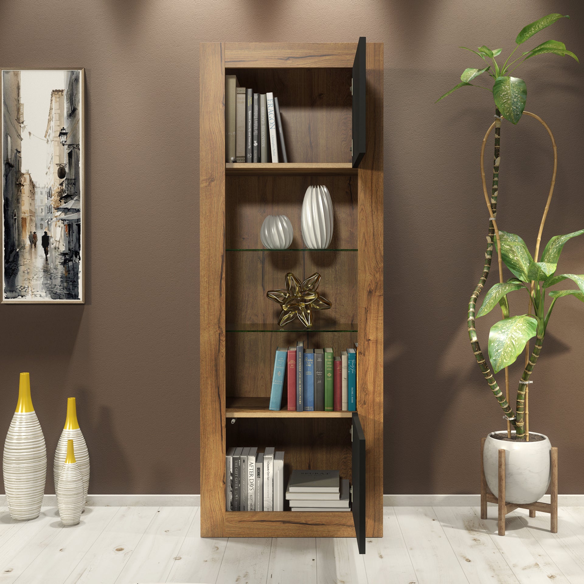 Display Cabinet – 170cm – High Gloss Doors – LED or Non-LED – Tall Modern Unit – LUNARO