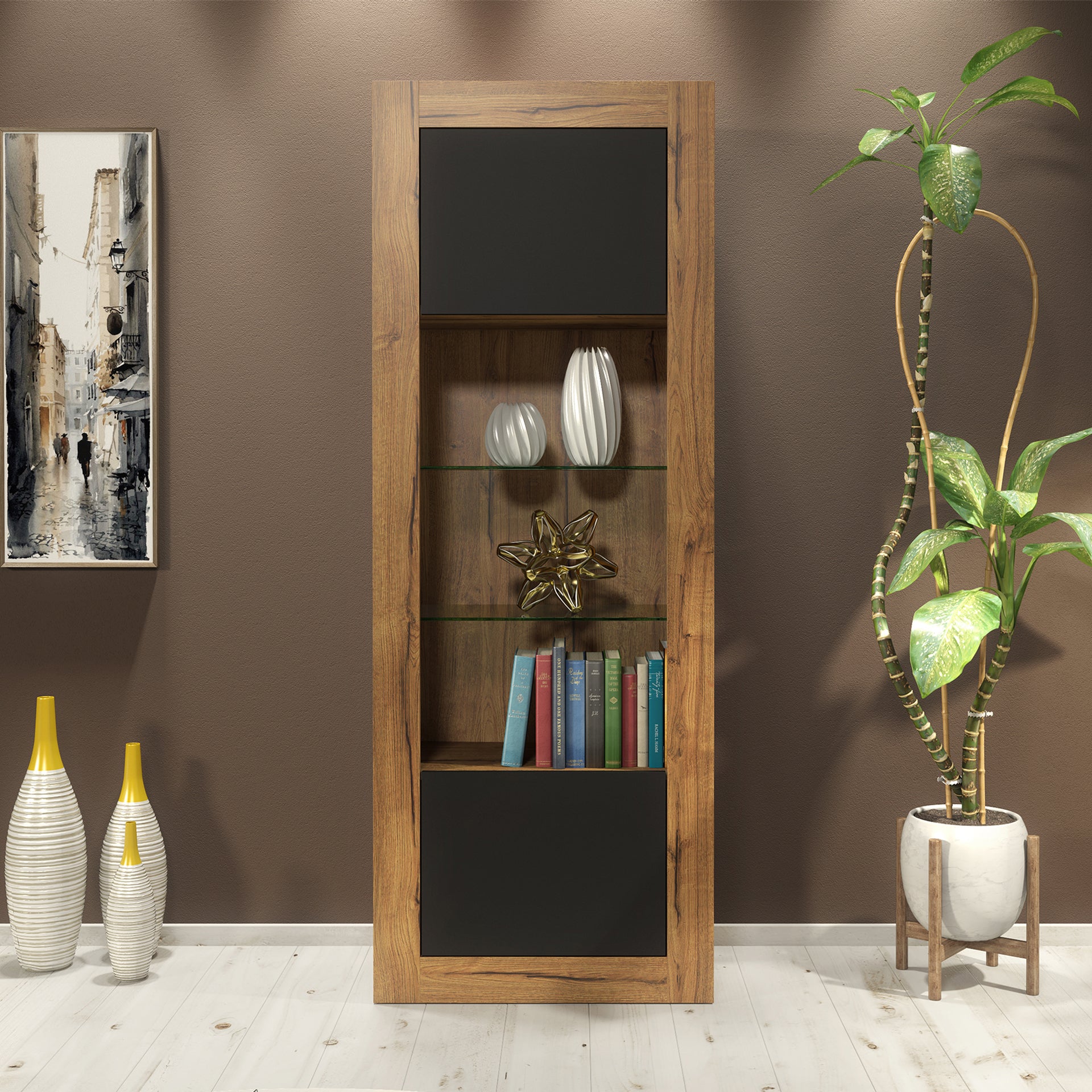 Display Cabinet – 170cm – High Gloss Doors – LED or Non-LED – Tall Modern Unit – LUNARO